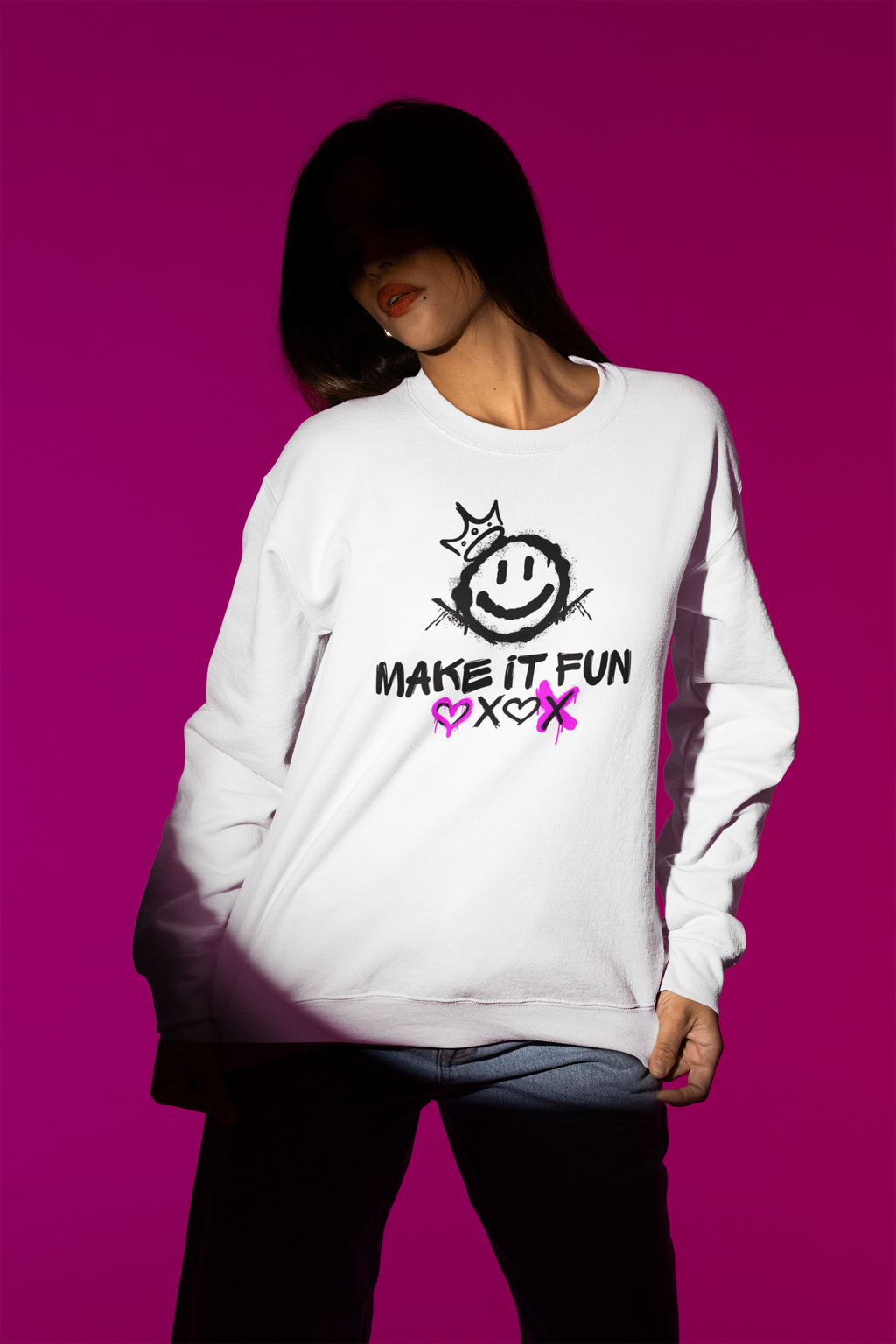 Make It Fun Smiley Crewneck Sweatshirt — Casual Graphic Pullover