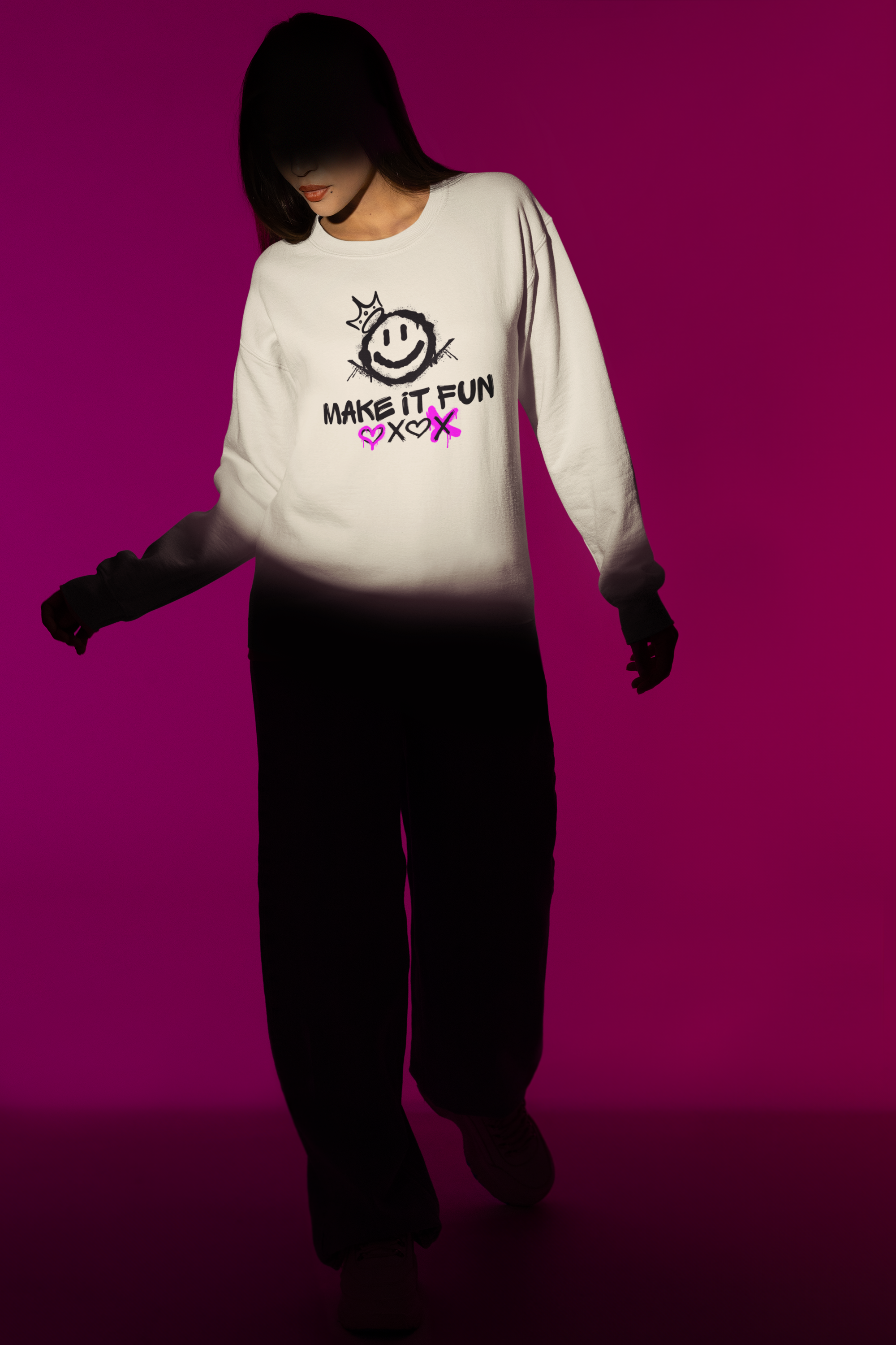 Make It Fun Smiley Crewneck Sweatshirt — Casual Graphic Pullover