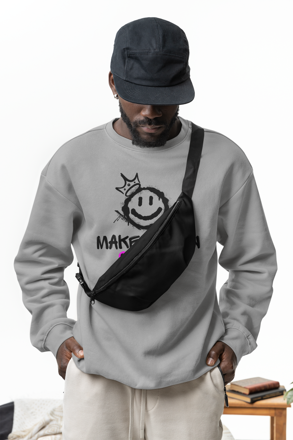 Make It Fun Smiley Crewneck Sweatshirt — Casual Graphic Pullover