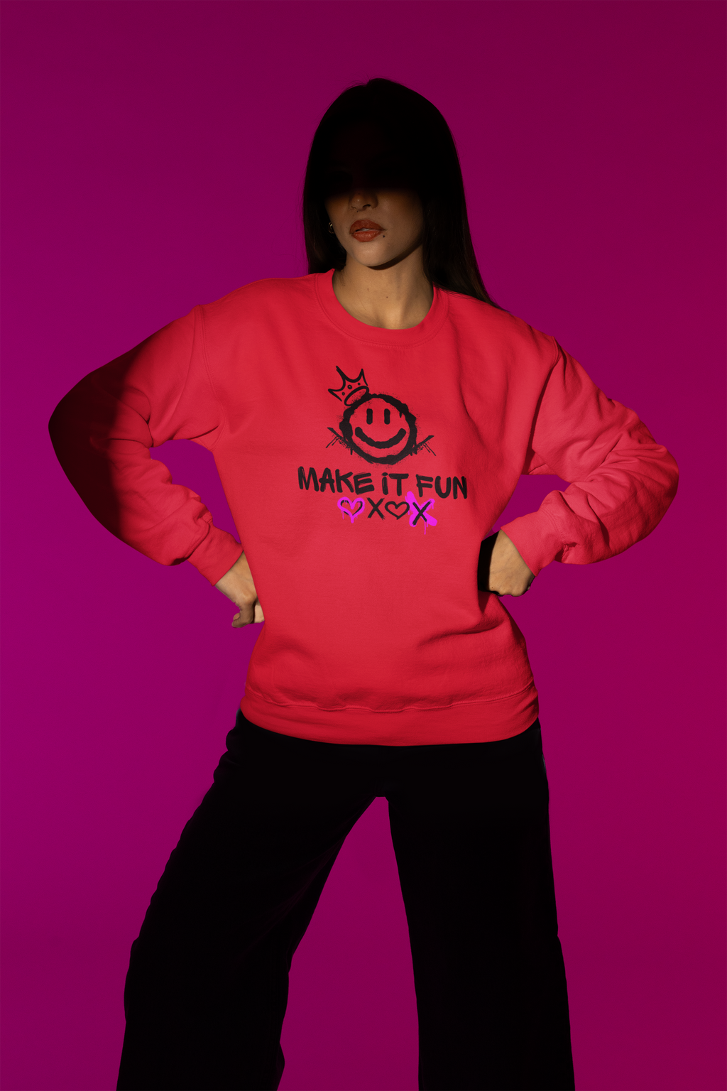Make It Fun Smiley Crewneck Sweatshirt — Casual Graphic Pullover