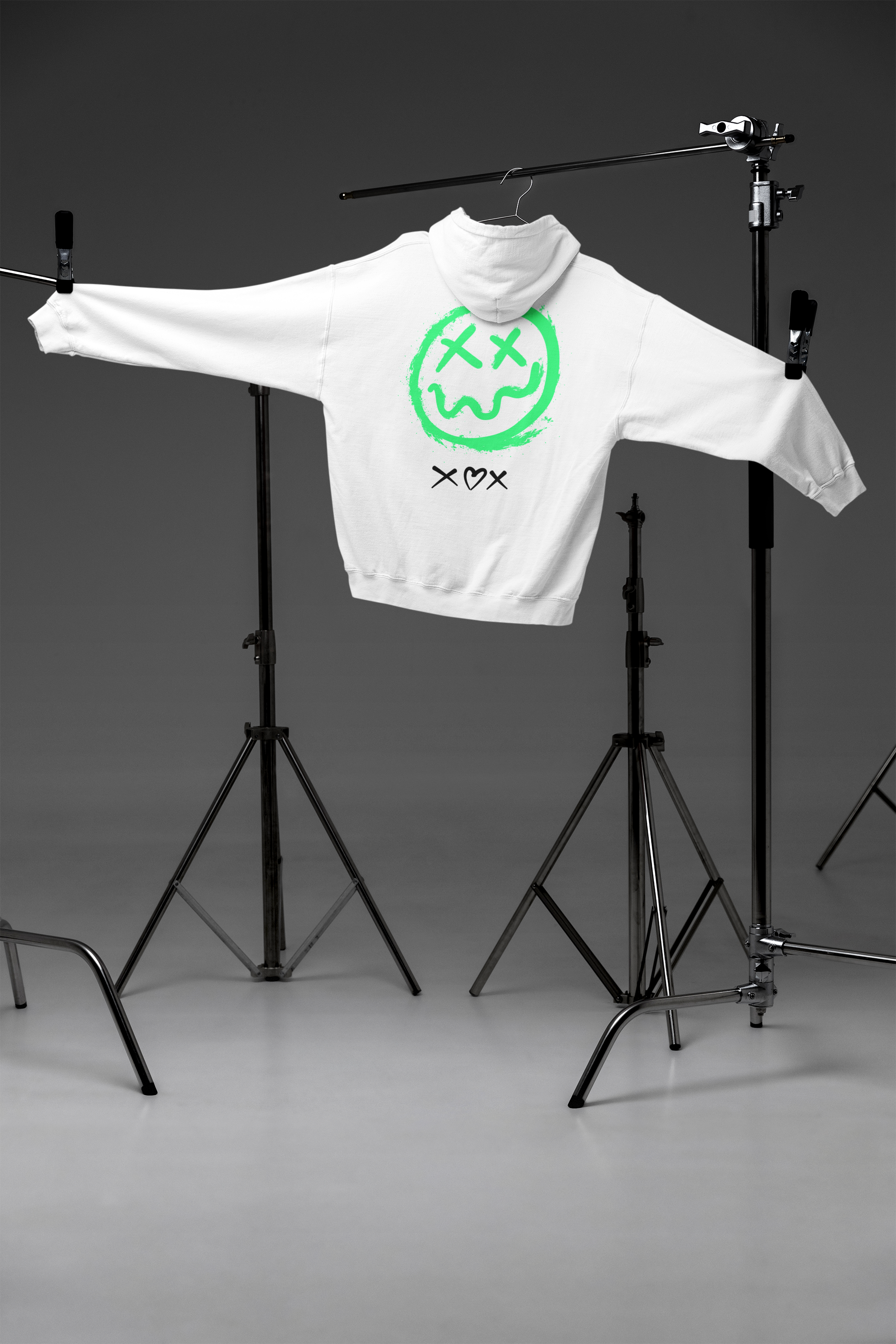 Neon Grin Hoodie — Green Smiley Skull Graphic Pullover