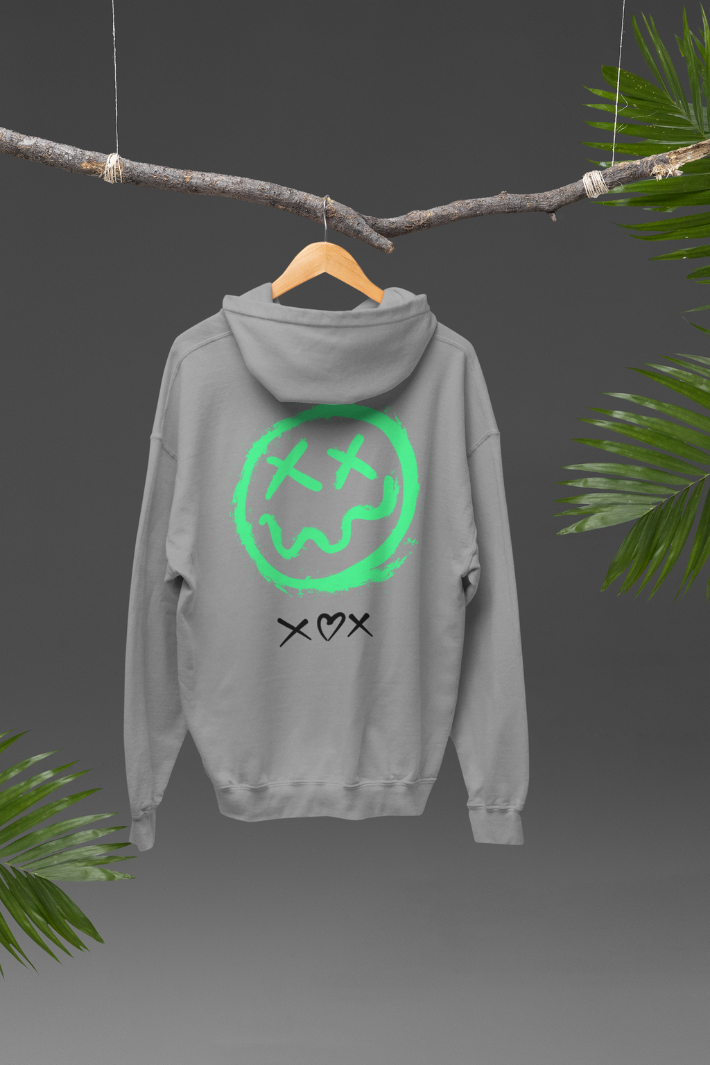 Neon Grin Hoodie — Green Smiley Skull Graphic Pullover