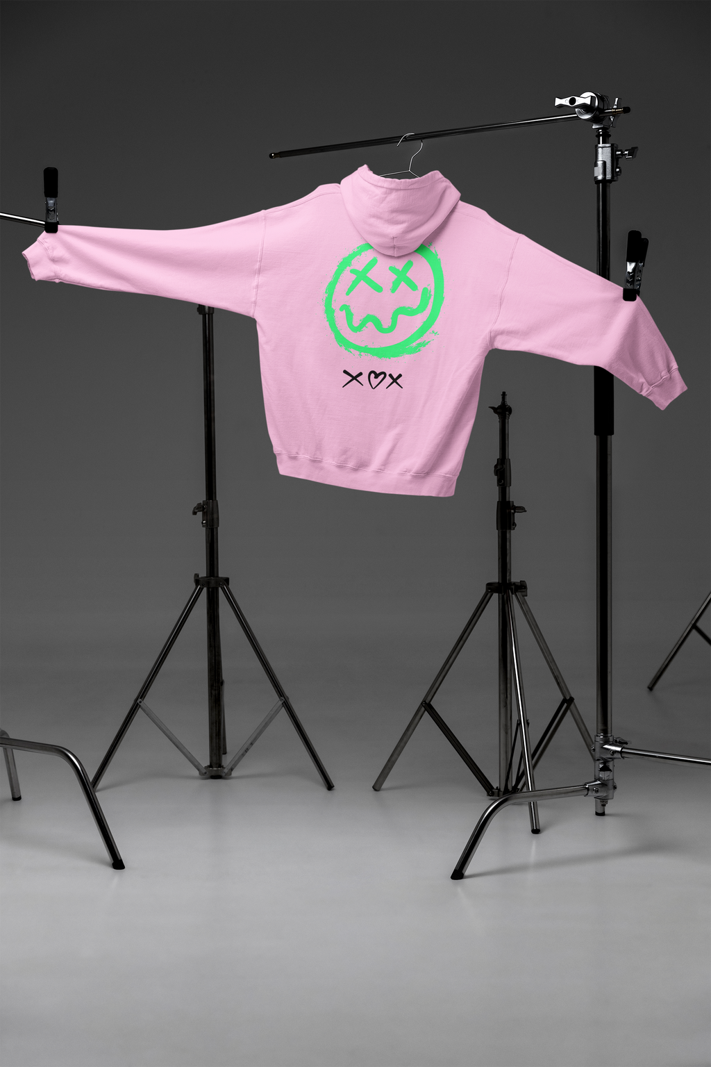 Neon Grin Hoodie — Green Smiley Skull Graphic Pullover