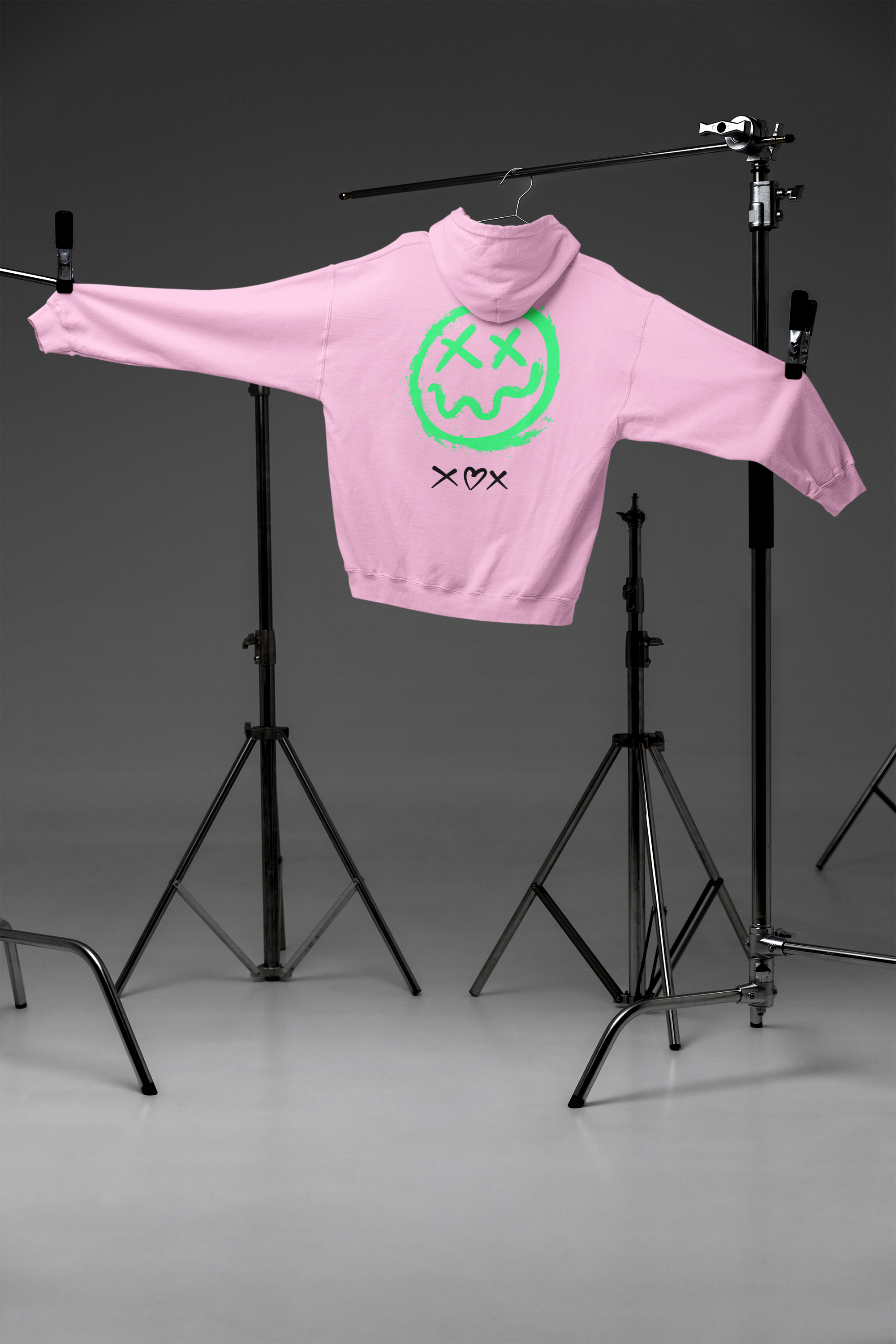 Neon Grin Hoodie — Green Smiley Skull Graphic Pullover