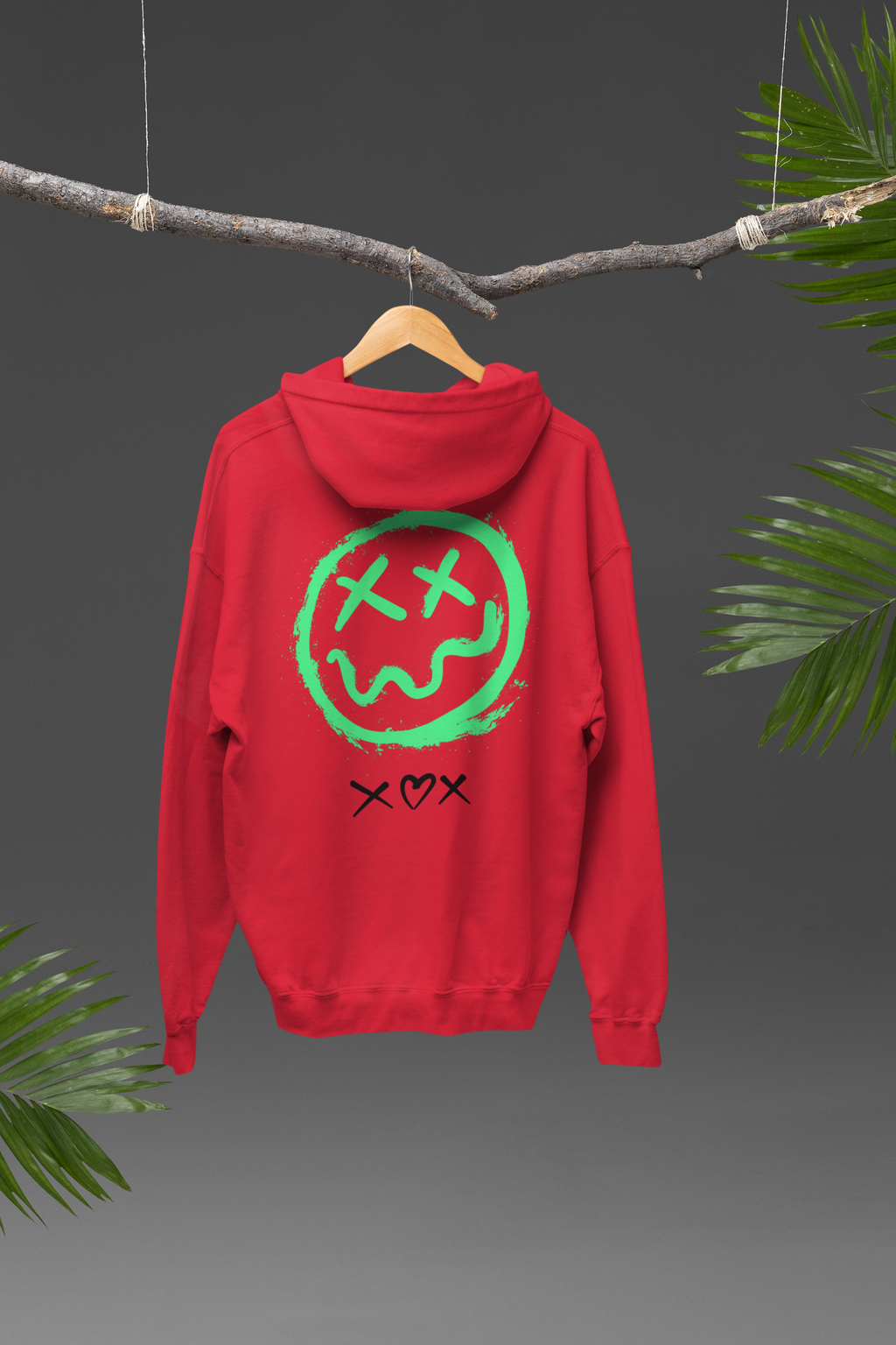 Neon Grin Hoodie — Green Smiley Skull Graphic Pullover