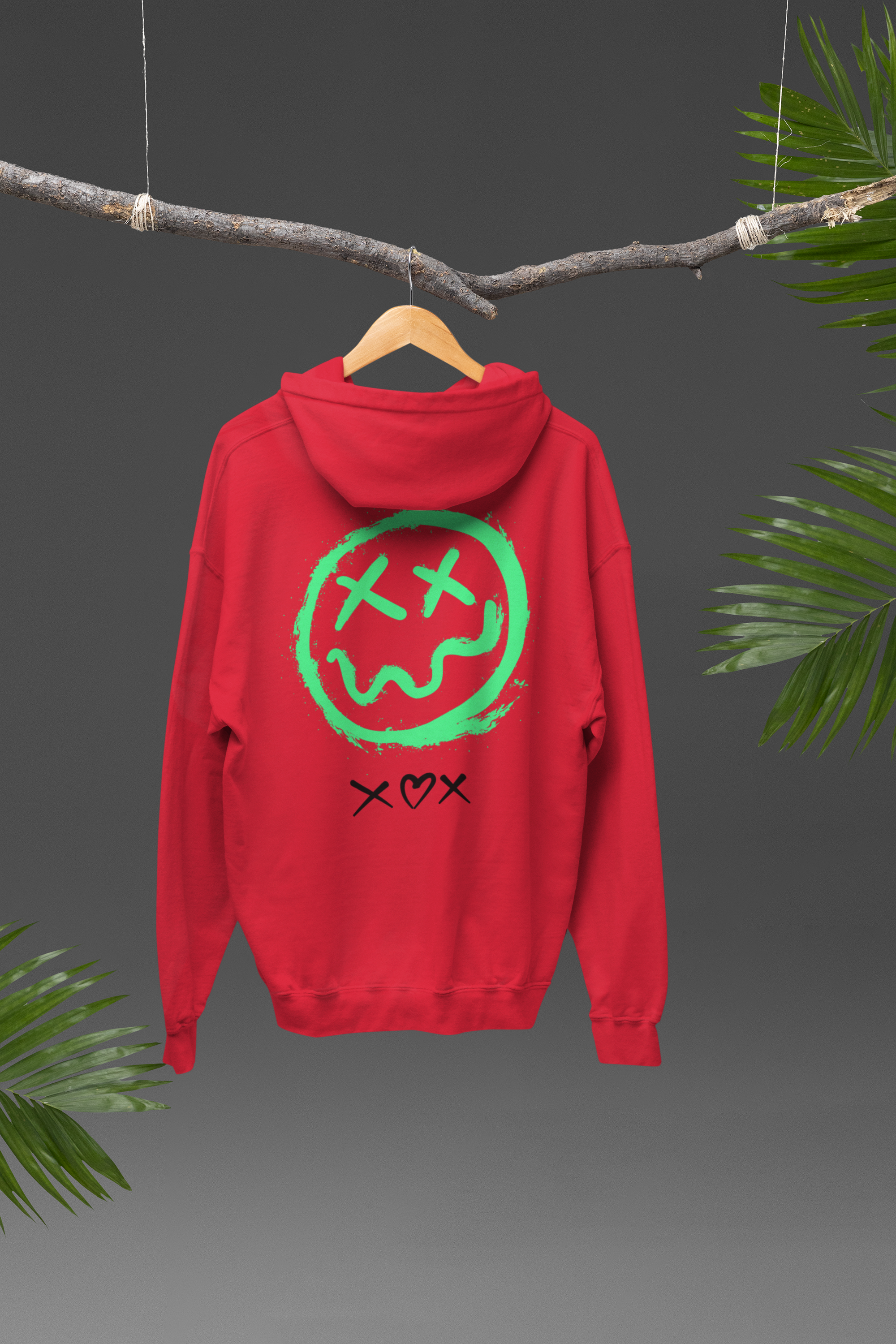 Neon Grin Hoodie — Green Smiley Skull Graphic Pullover