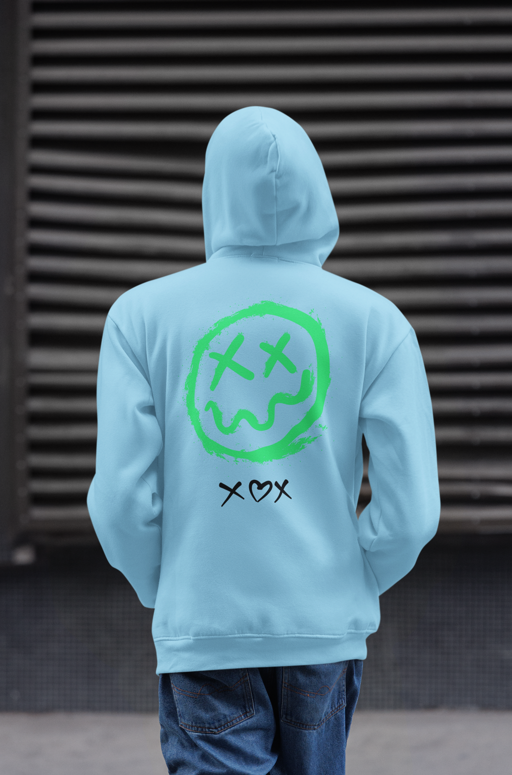 Neon Grin Hoodie — Green Smiley Skull Graphic Pullover