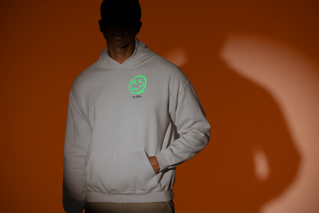 Neon Grin Hoodie — Green Smiley Skull Graphic Pullover