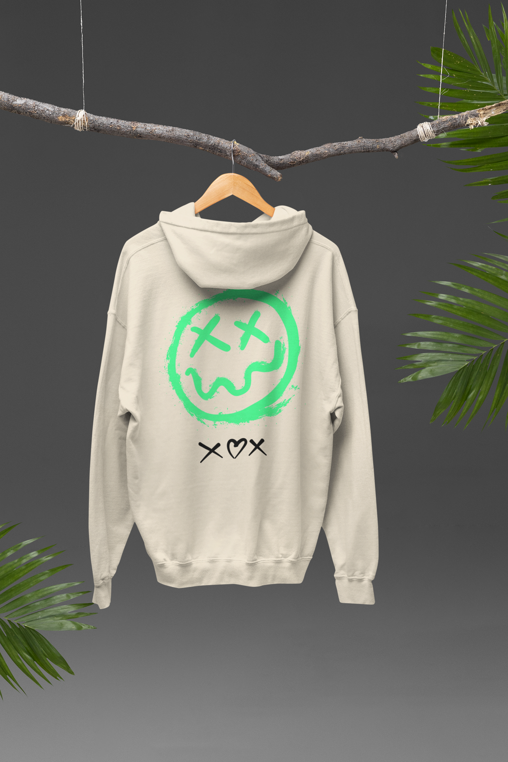 Neon Grin Hoodie — Green Smiley Skull Graphic Pullover