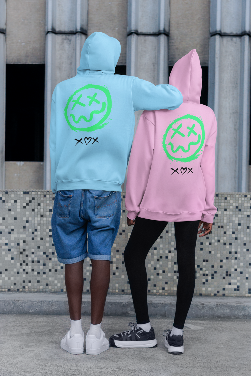 Neon Grin Hoodie — Green Smiley Skull Graphic Pullover