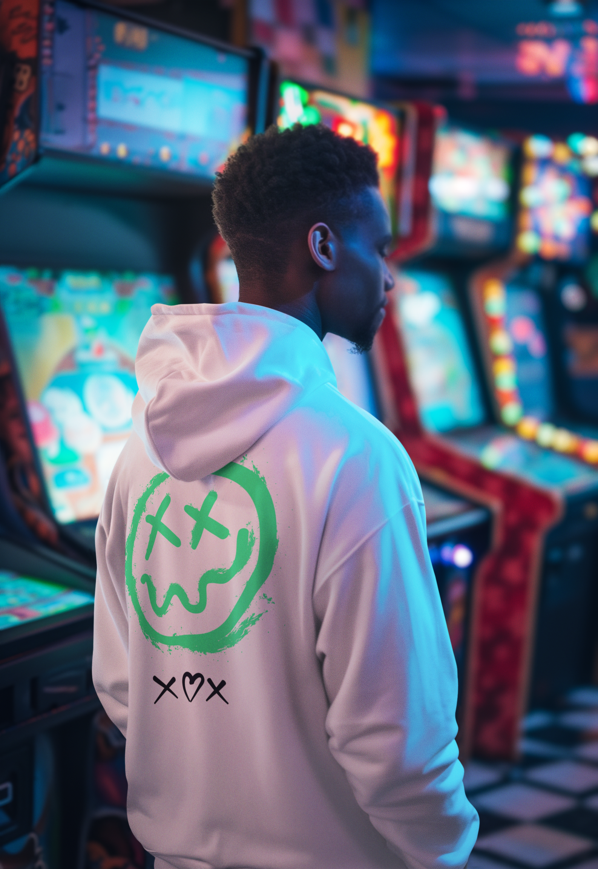 Neon Grin Hoodie — Green Smiley Skull Graphic Pullover
