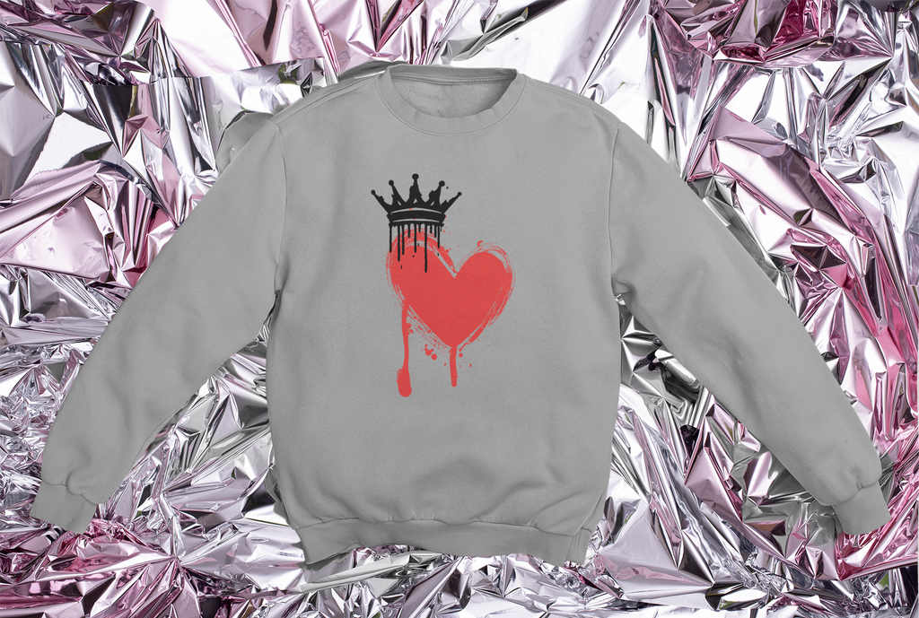 Heart Crown Sweatshirt — Dripping Red Heart Graphic Crewneck