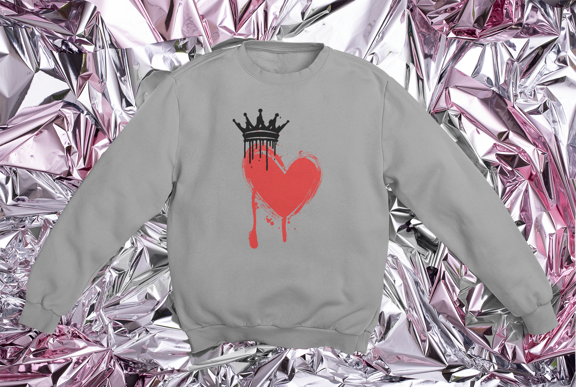 Heart Crown Sweatshirt — Dripping Red Heart Graphic Crewneck