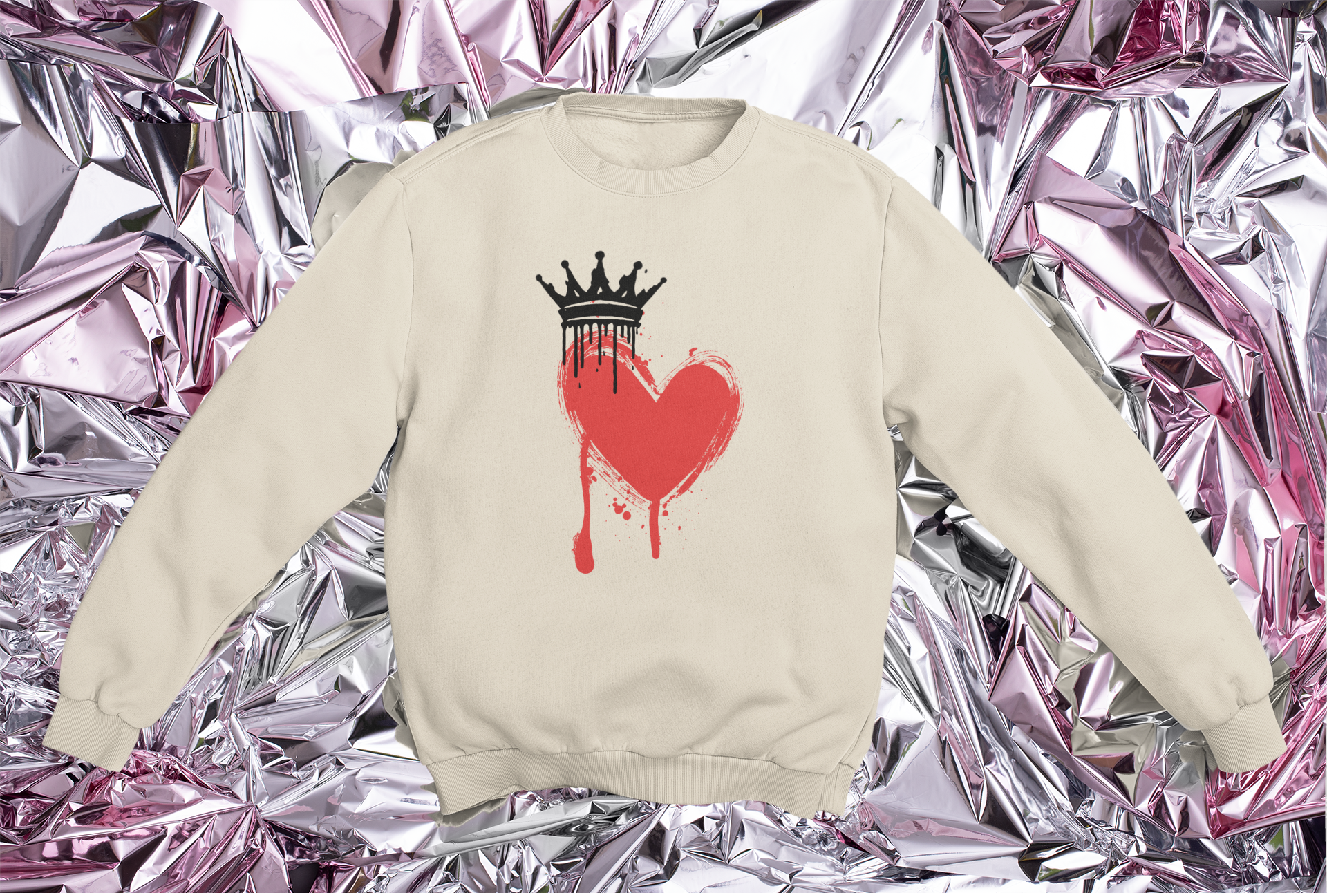 Heart Crown Sweatshirt — Dripping Red Heart Graphic Crewneck