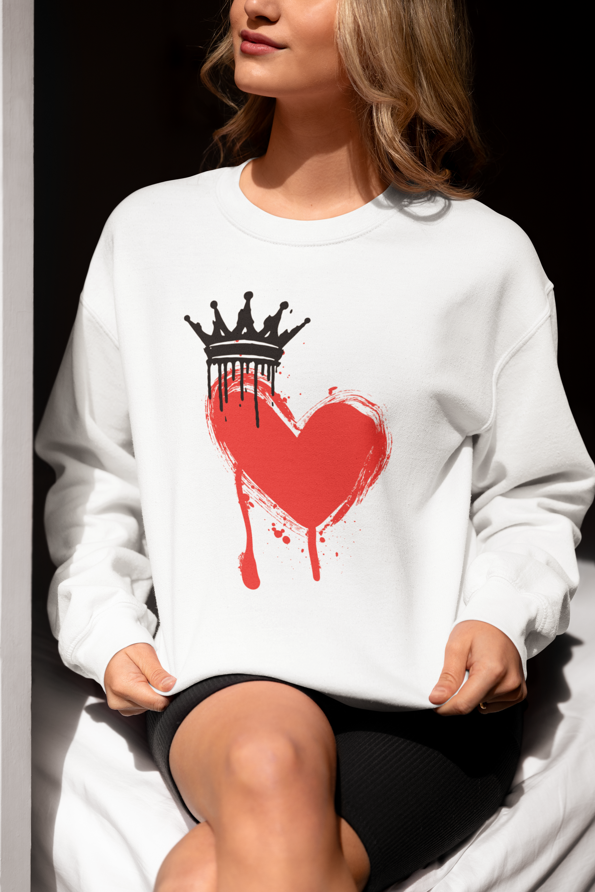 Heart Crown Sweatshirt — Dripping Red Heart Graphic Crewneck