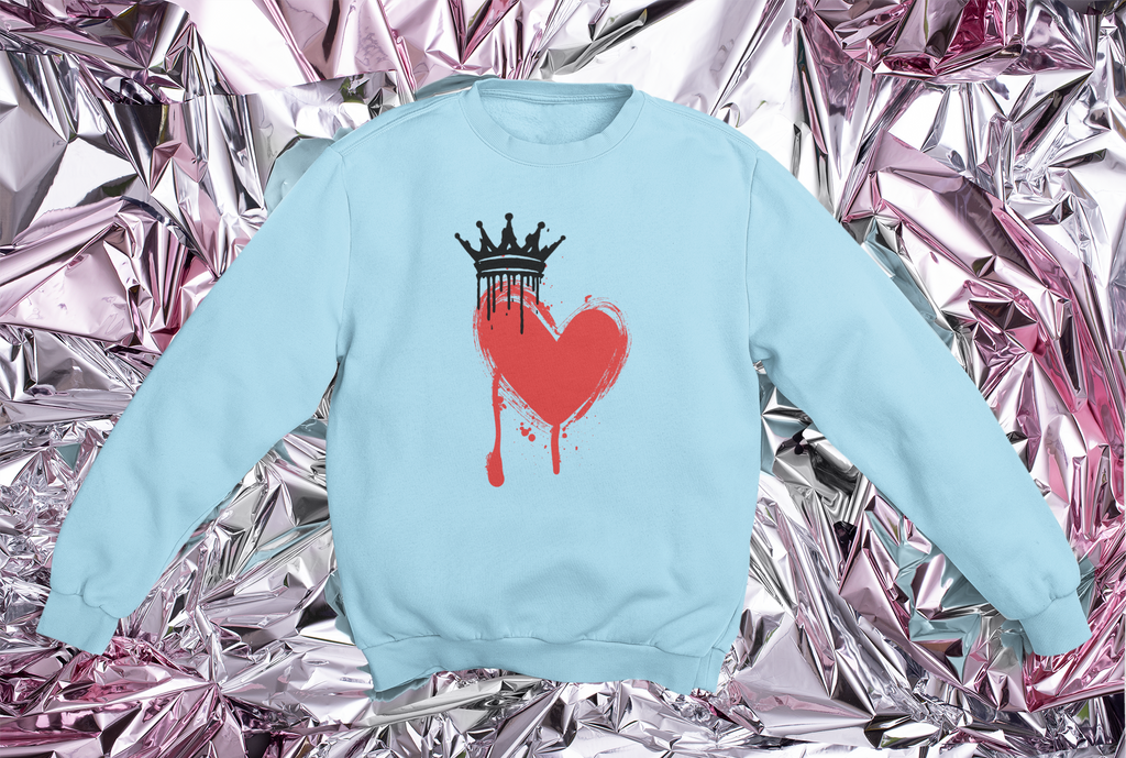 Heart Crown Sweatshirt — Dripping Red Heart Graphic Crewneck