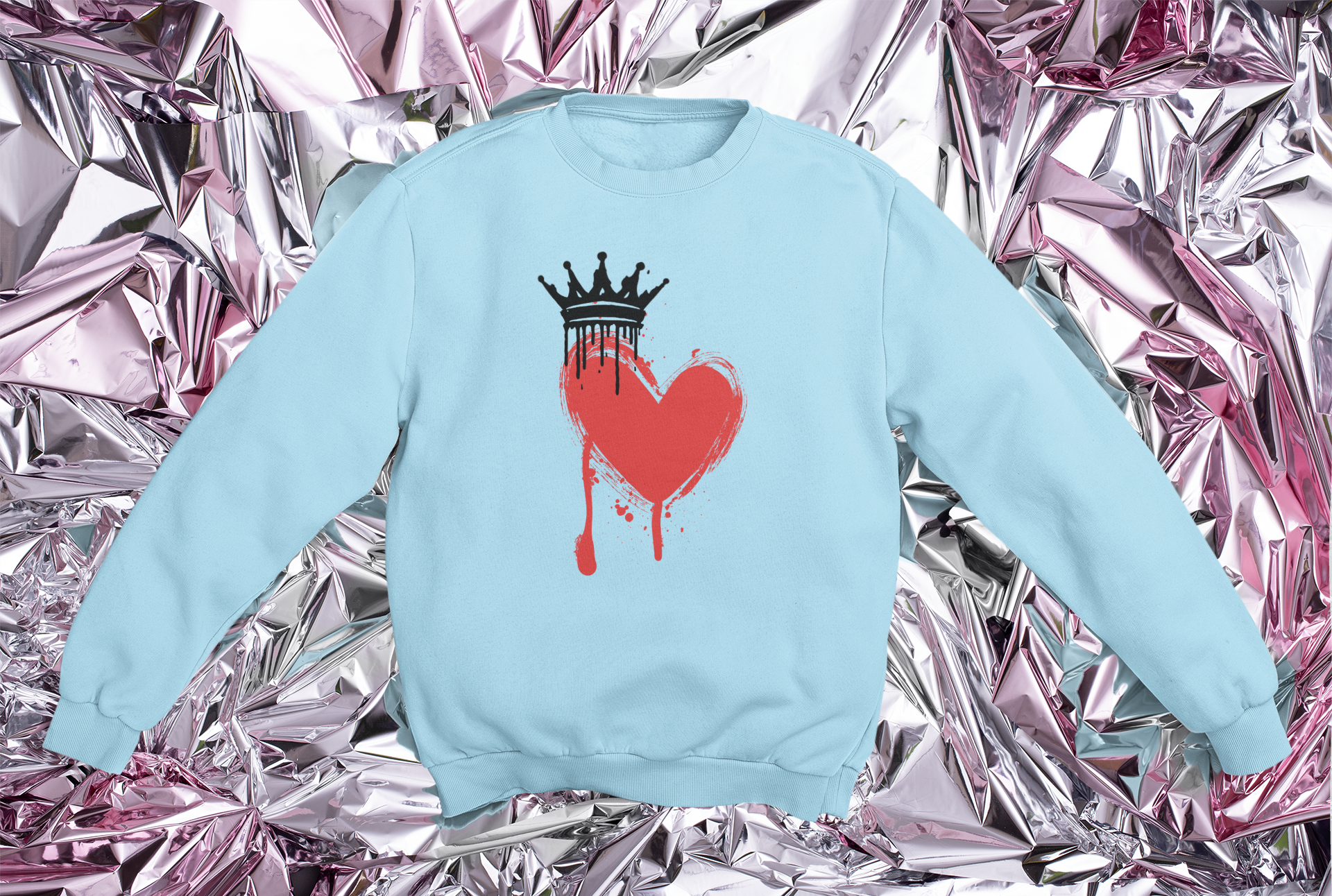 Heart Crown Sweatshirt — Dripping Red Heart Graphic Crewneck