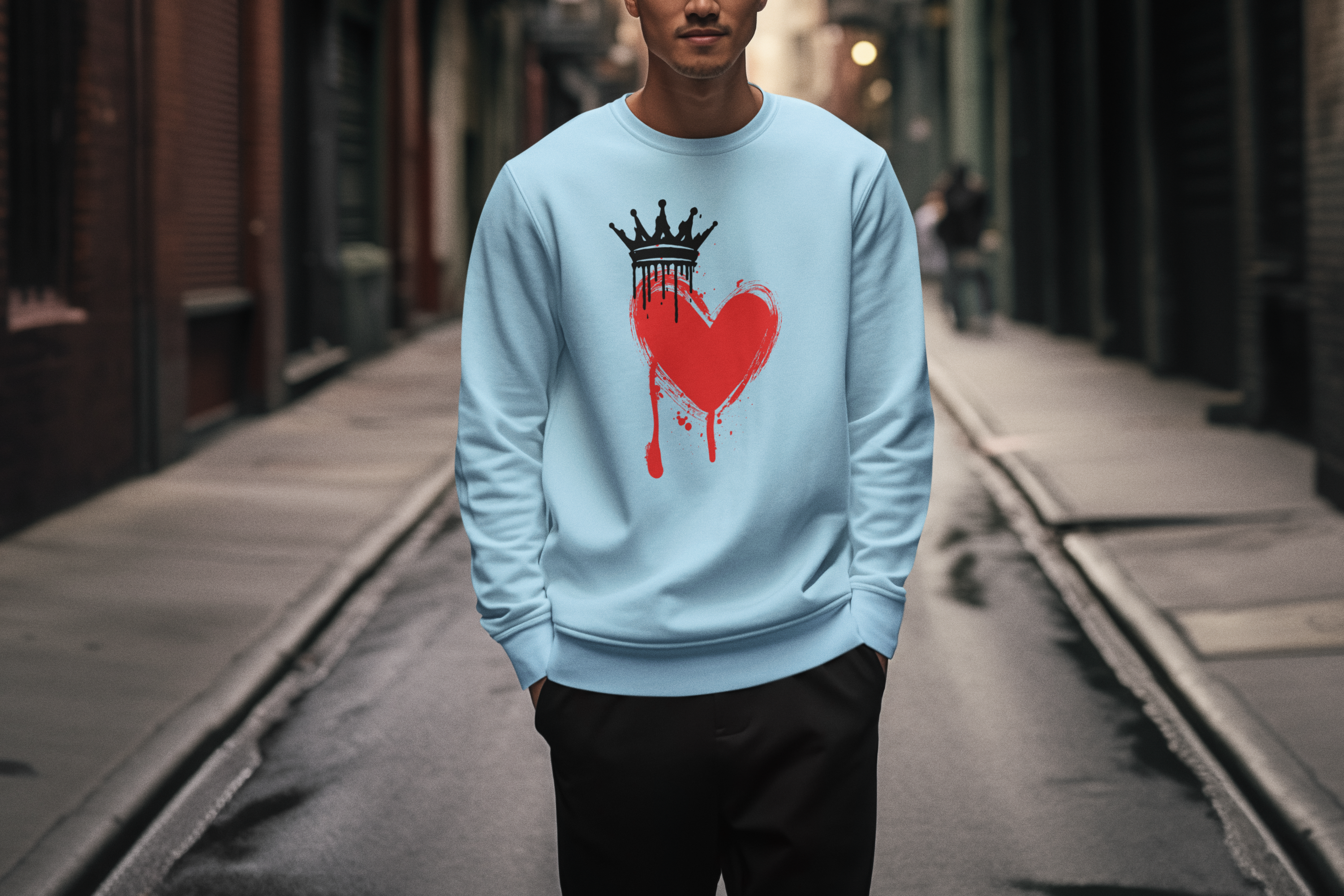 Heart Crown Sweatshirt — Dripping Red Heart Graphic Crewneck