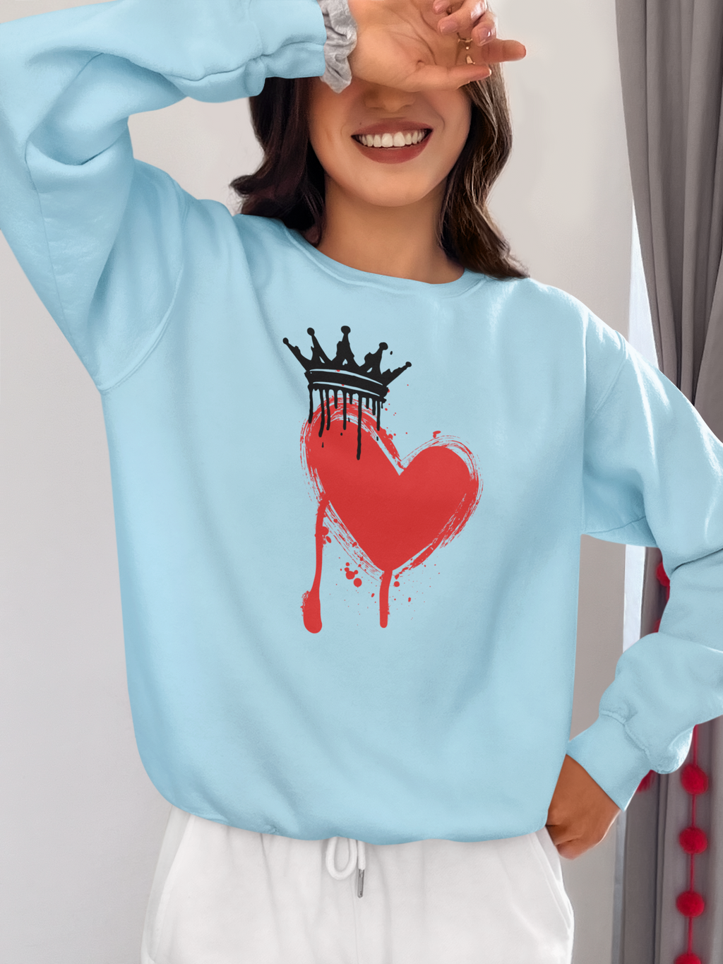 Heart Crown Sweatshirt — Dripping Red Heart Graphic Crewneck