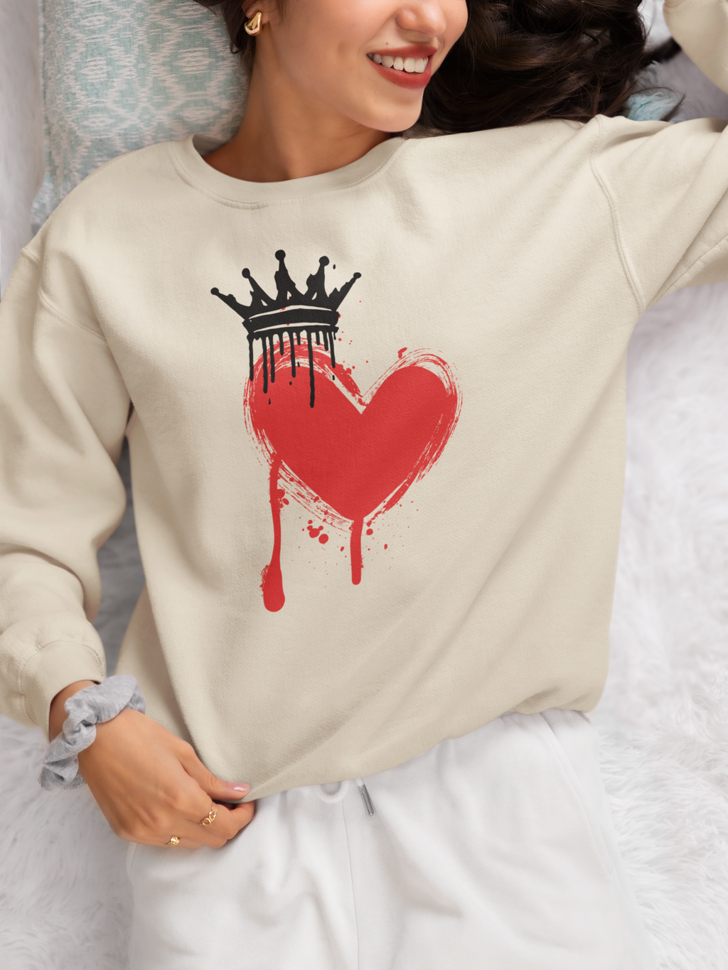 Heart Crown Sweatshirt — Dripping Red Heart Graphic Crewneck