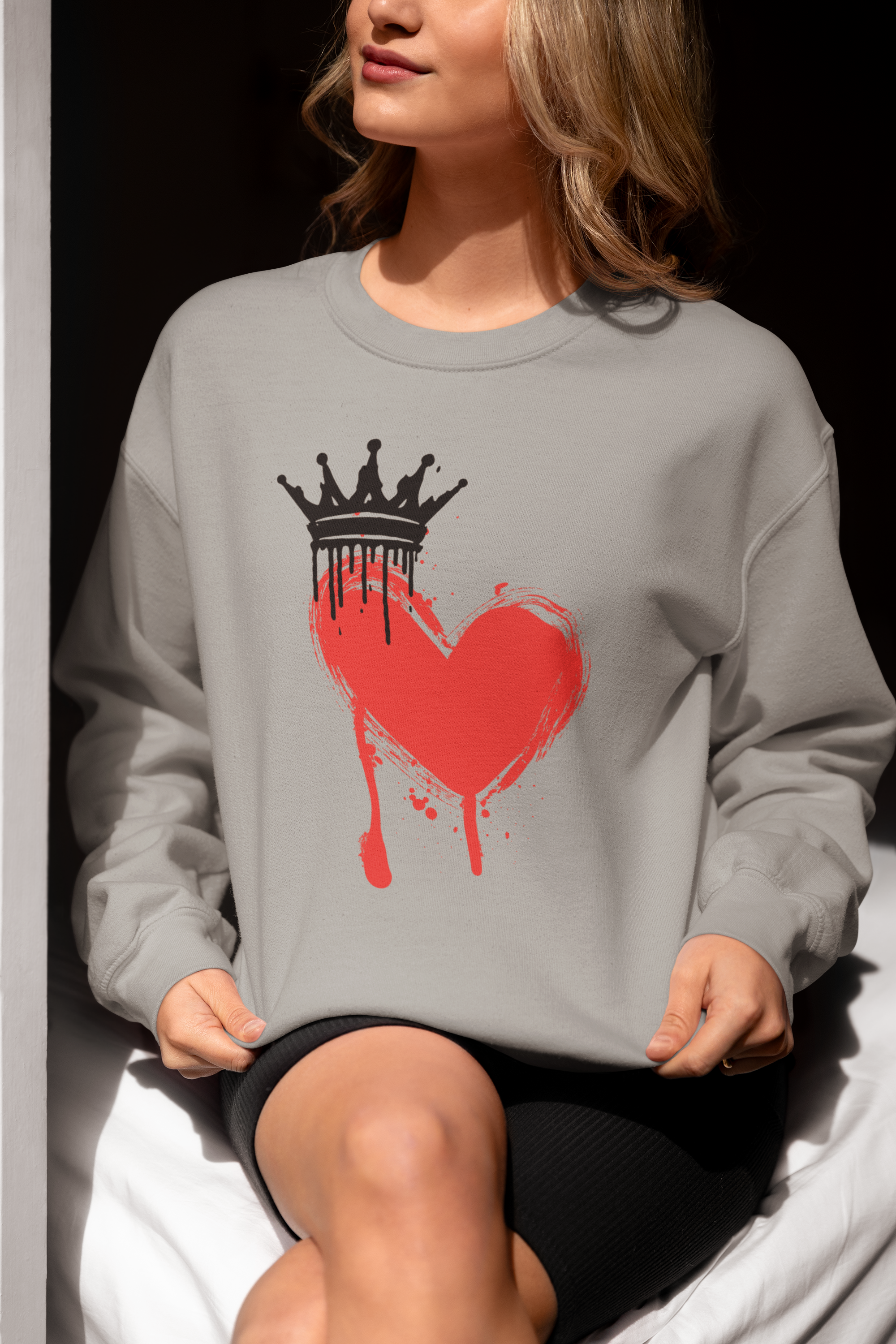 Heart Crown Sweatshirt — Dripping Red Heart Graphic Crewneck