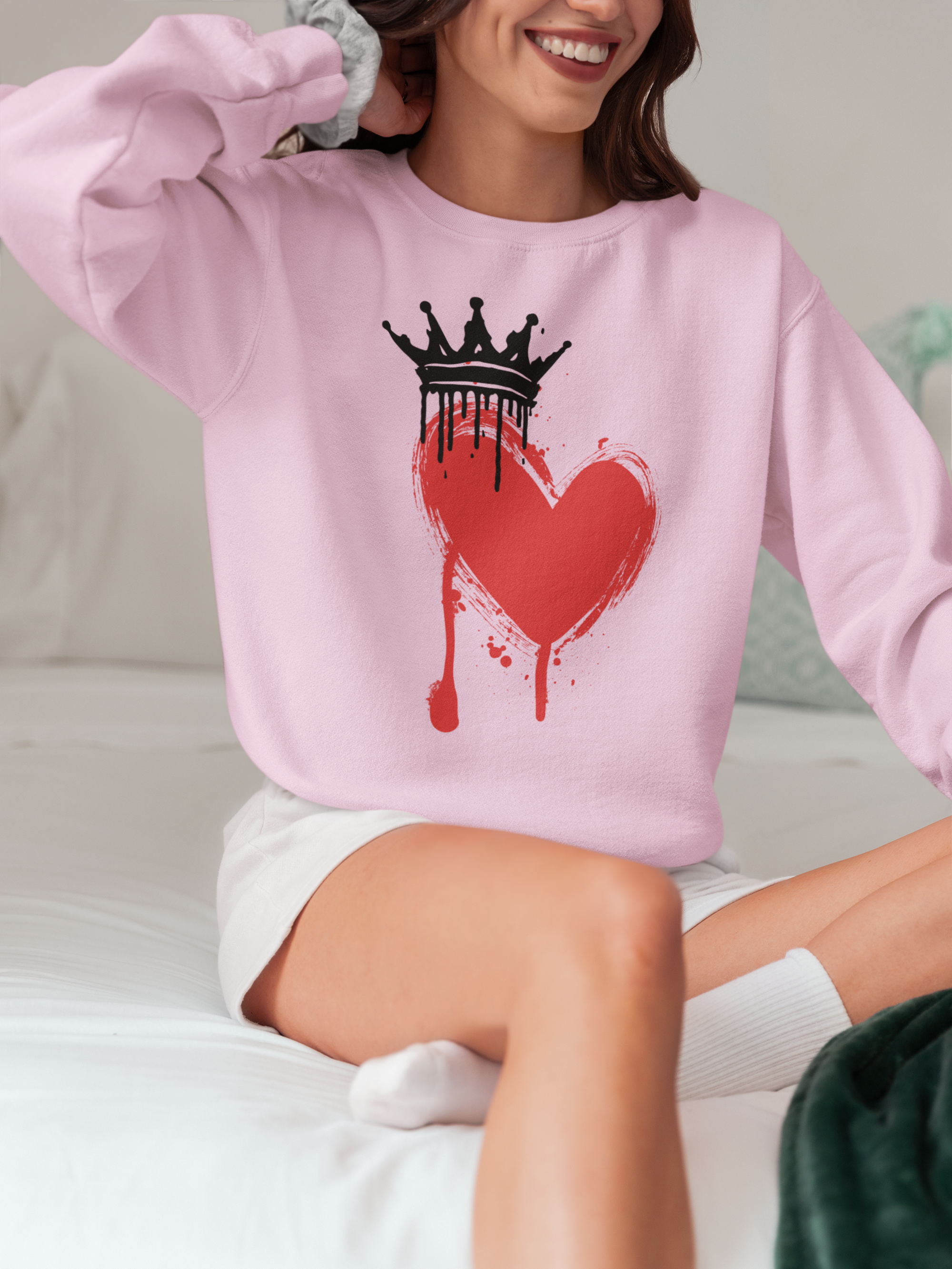 Heart Crown Sweatshirt — Dripping Red Heart Graphic Crewneck