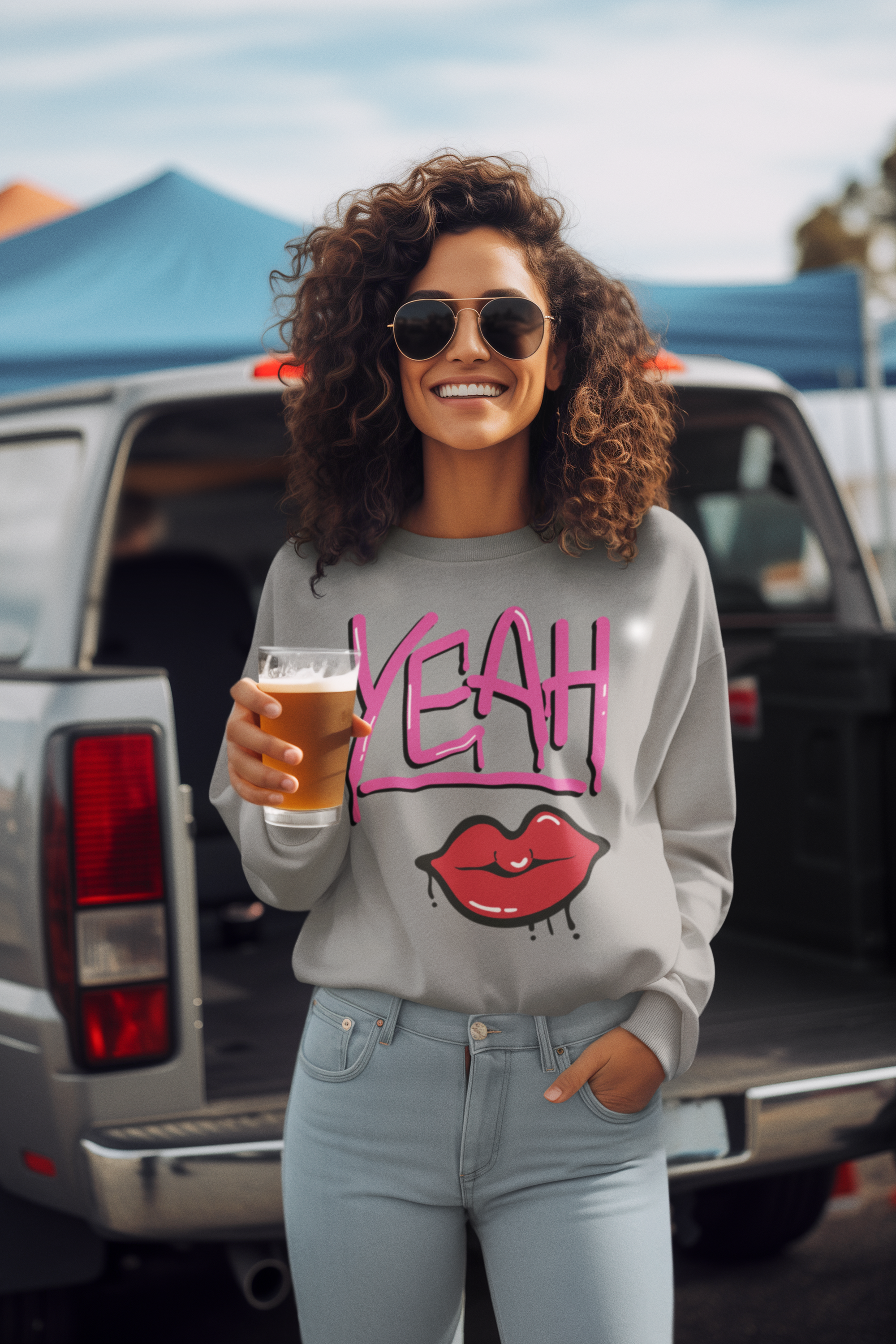 Yeah Lip Graphic Crewneck Sweatshirt