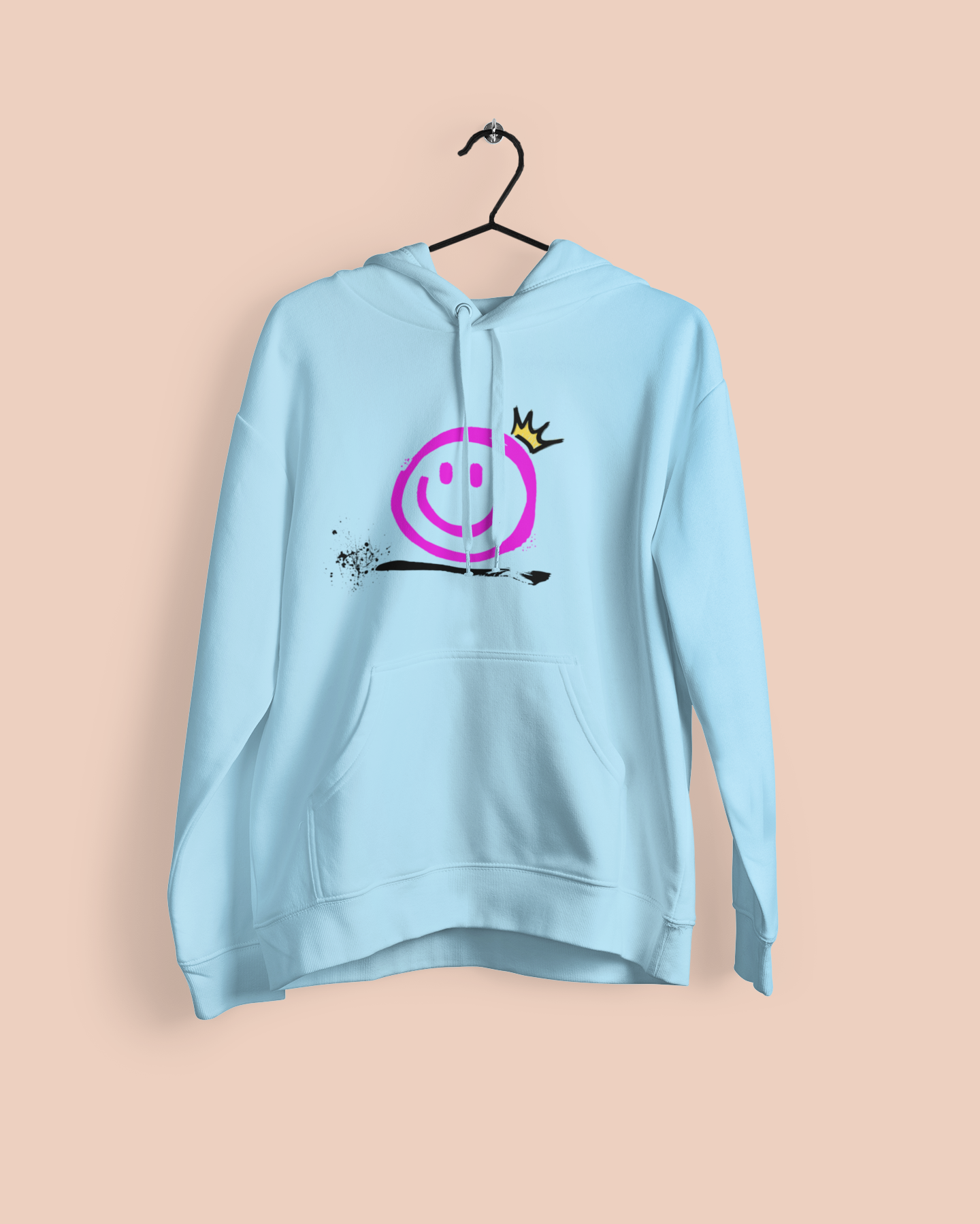 Smiley Crown Hoodie — Neon Pink Graffiti Smile Pullover