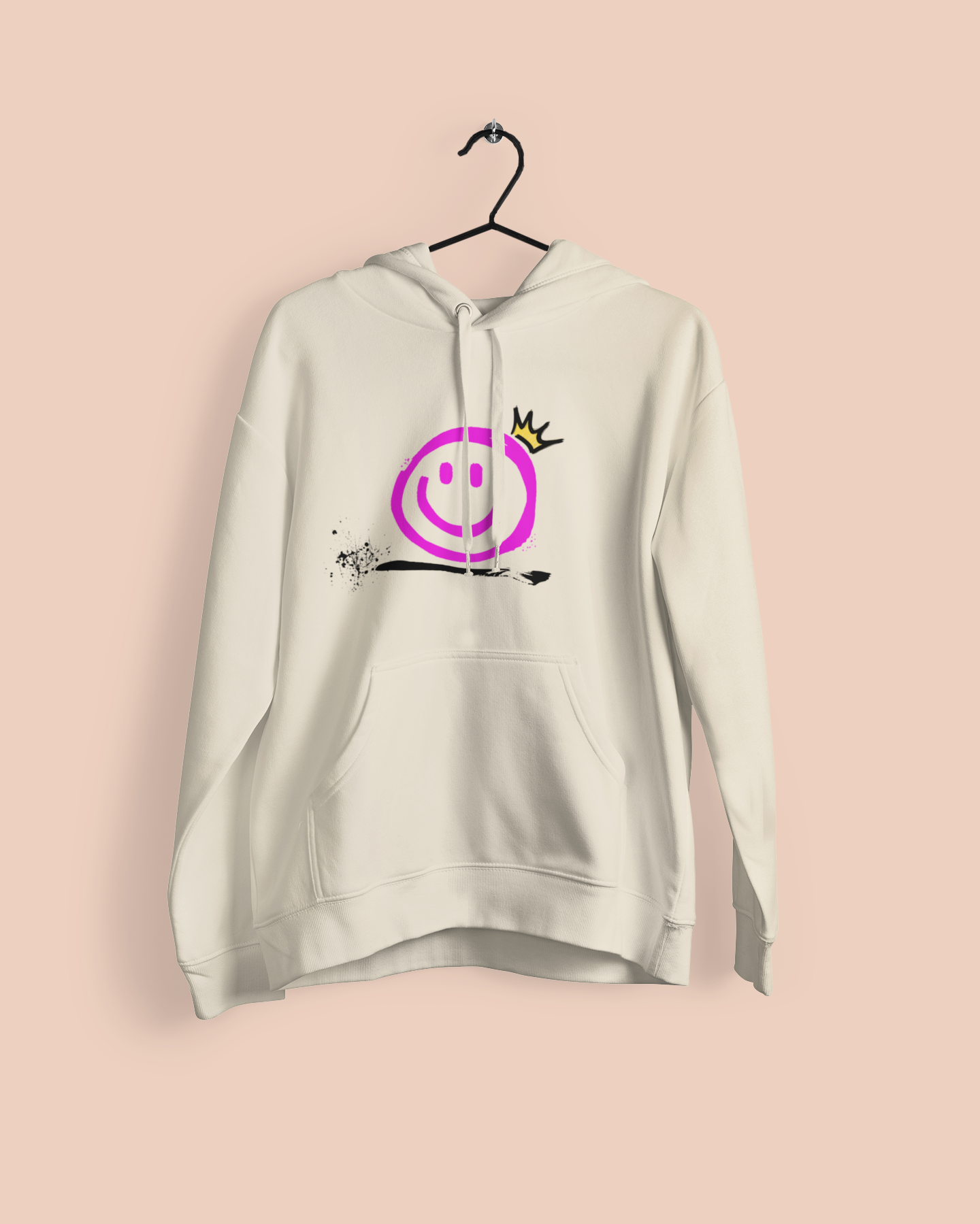 Smiley Crown Hoodie — Neon Pink Graffiti Smile Pullover