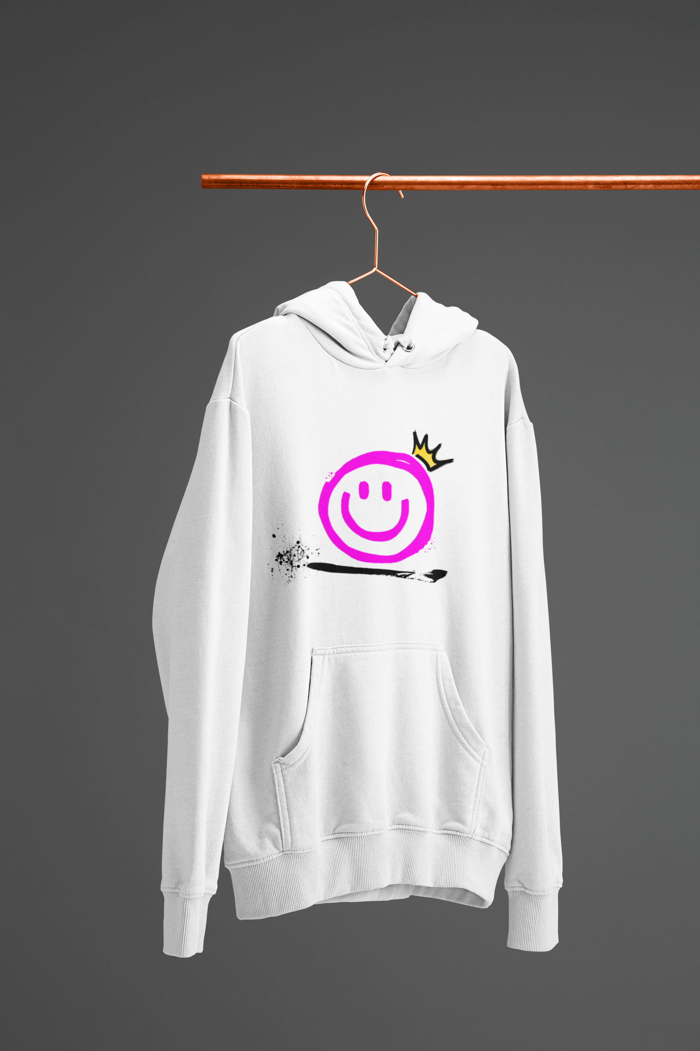 Smiley Crown Hoodie — Neon Pink Graffiti Smile Pullover