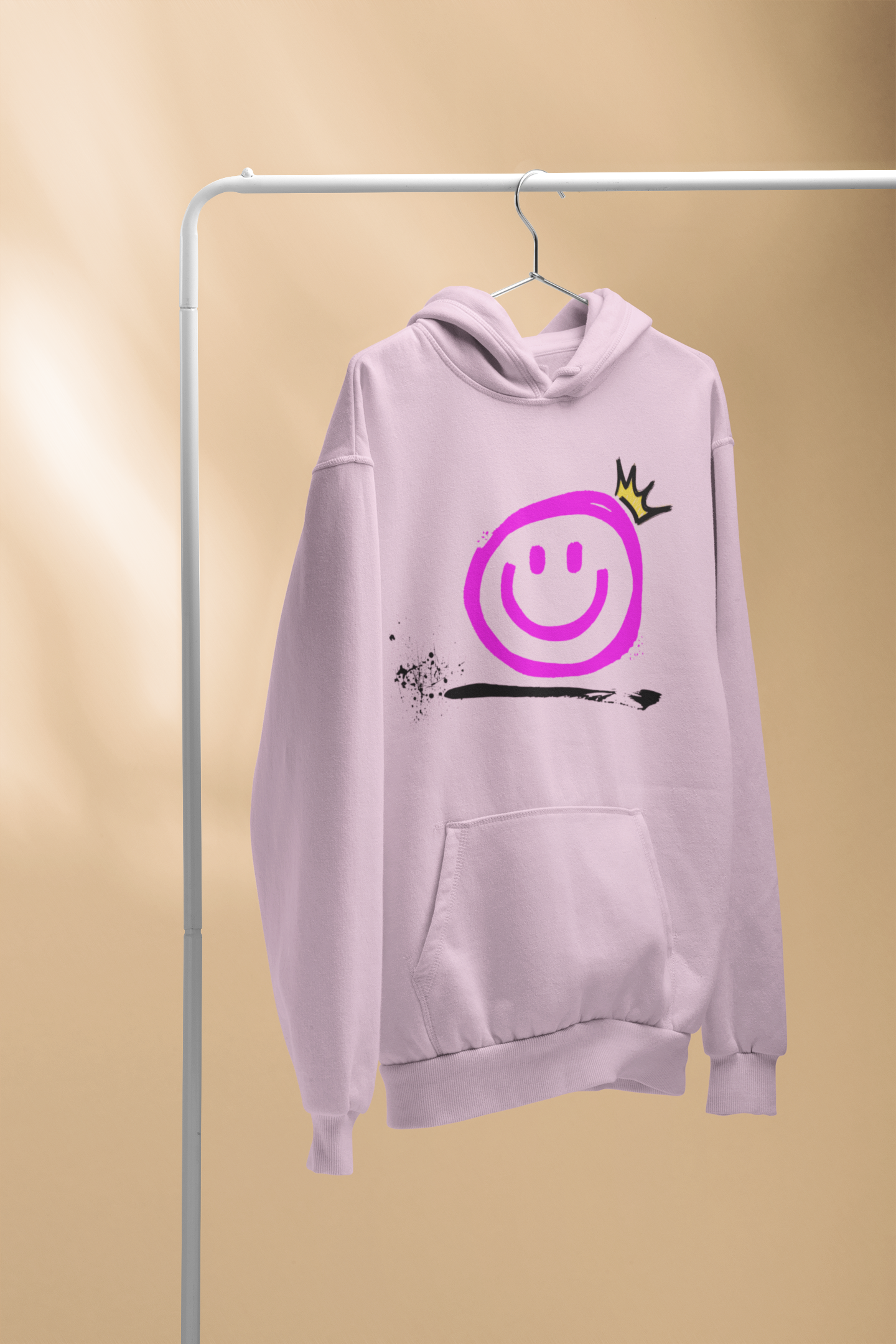 Smiley Crown Hoodie — Neon Pink Graffiti Smile Pullover