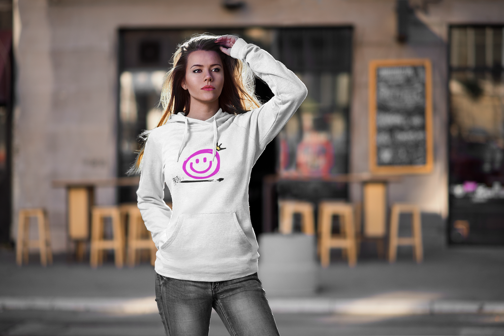 Smiley Crown Hoodie — Neon Pink Graffiti Smile Pullover