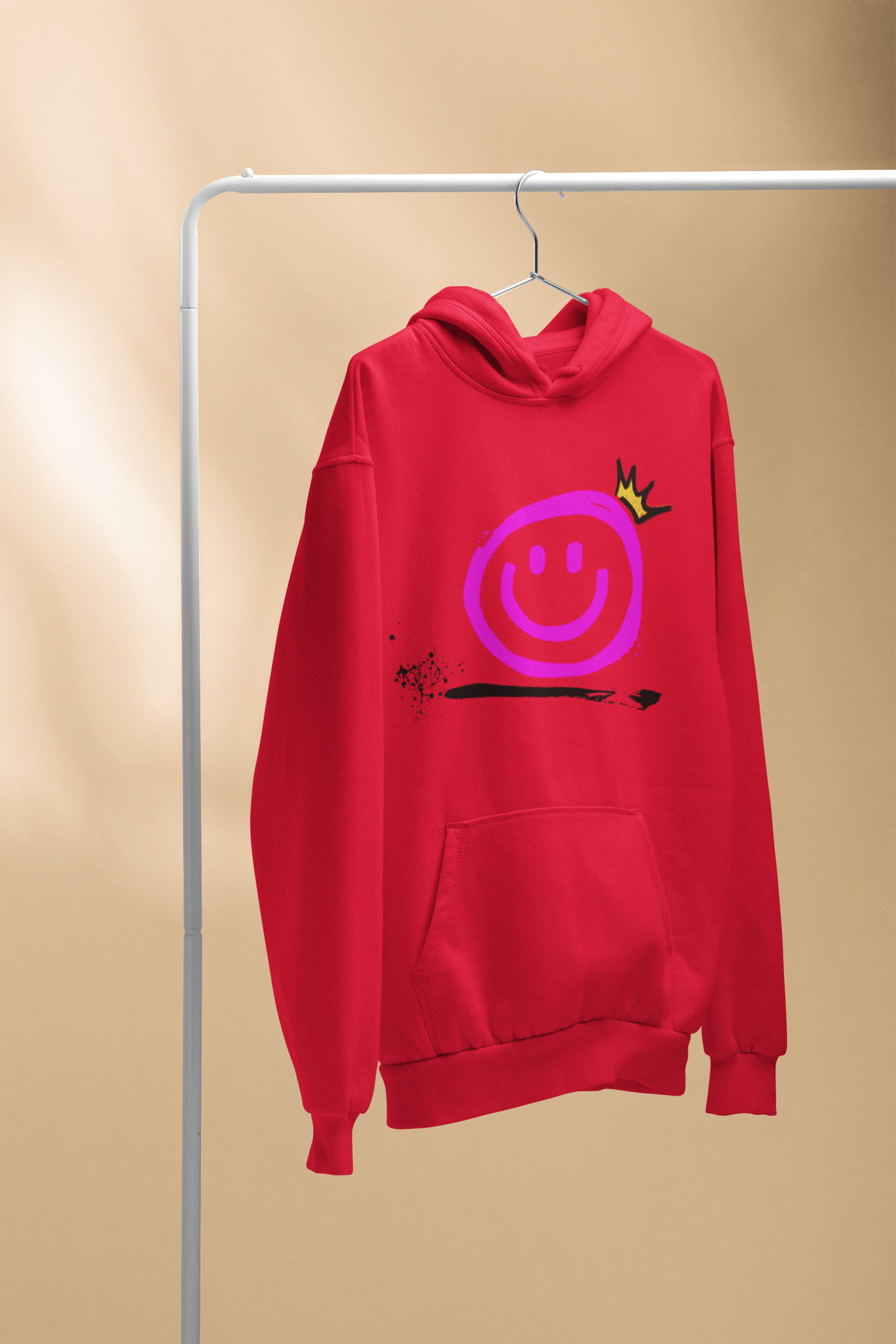 Smiley Crown Hoodie — Neon Pink Graffiti Smile Pullover