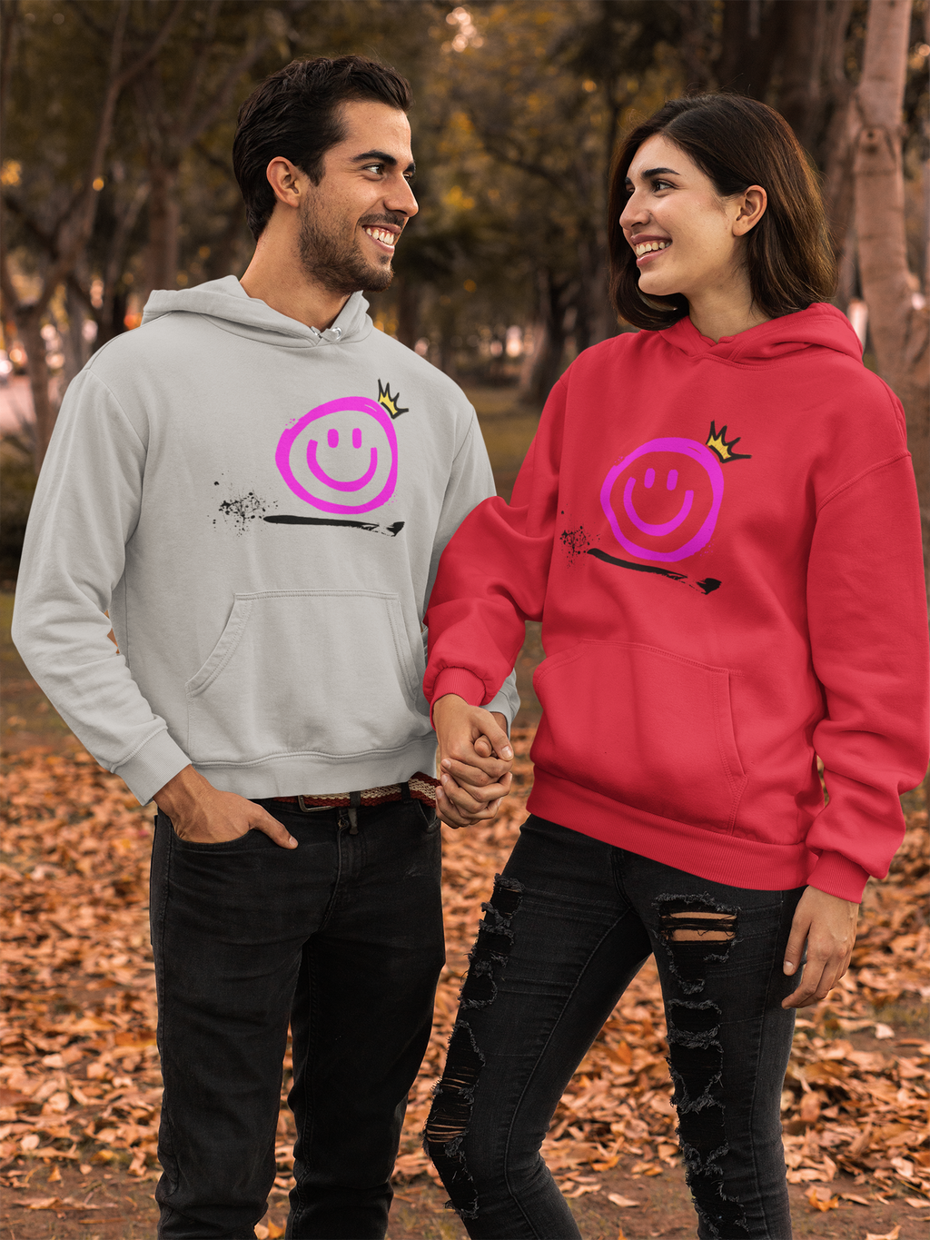 Smiley Crown Hoodie — Neon Pink Graffiti Smile Pullover