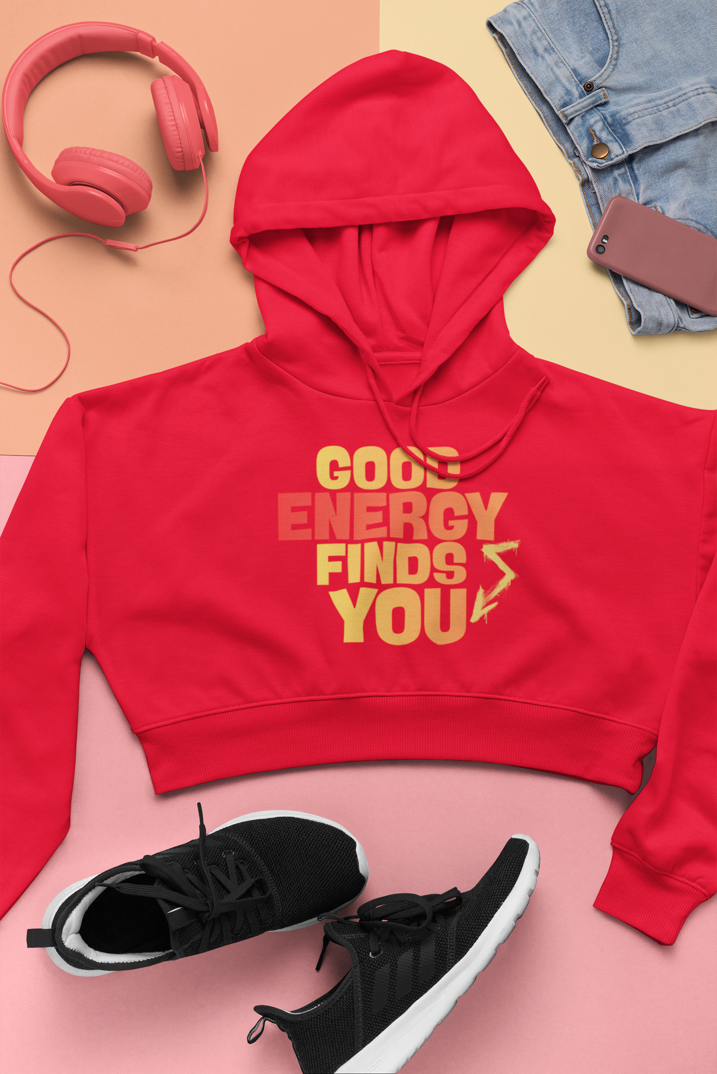 Hoodie — "Good Energy Finds You" Positive Vibes Pullover