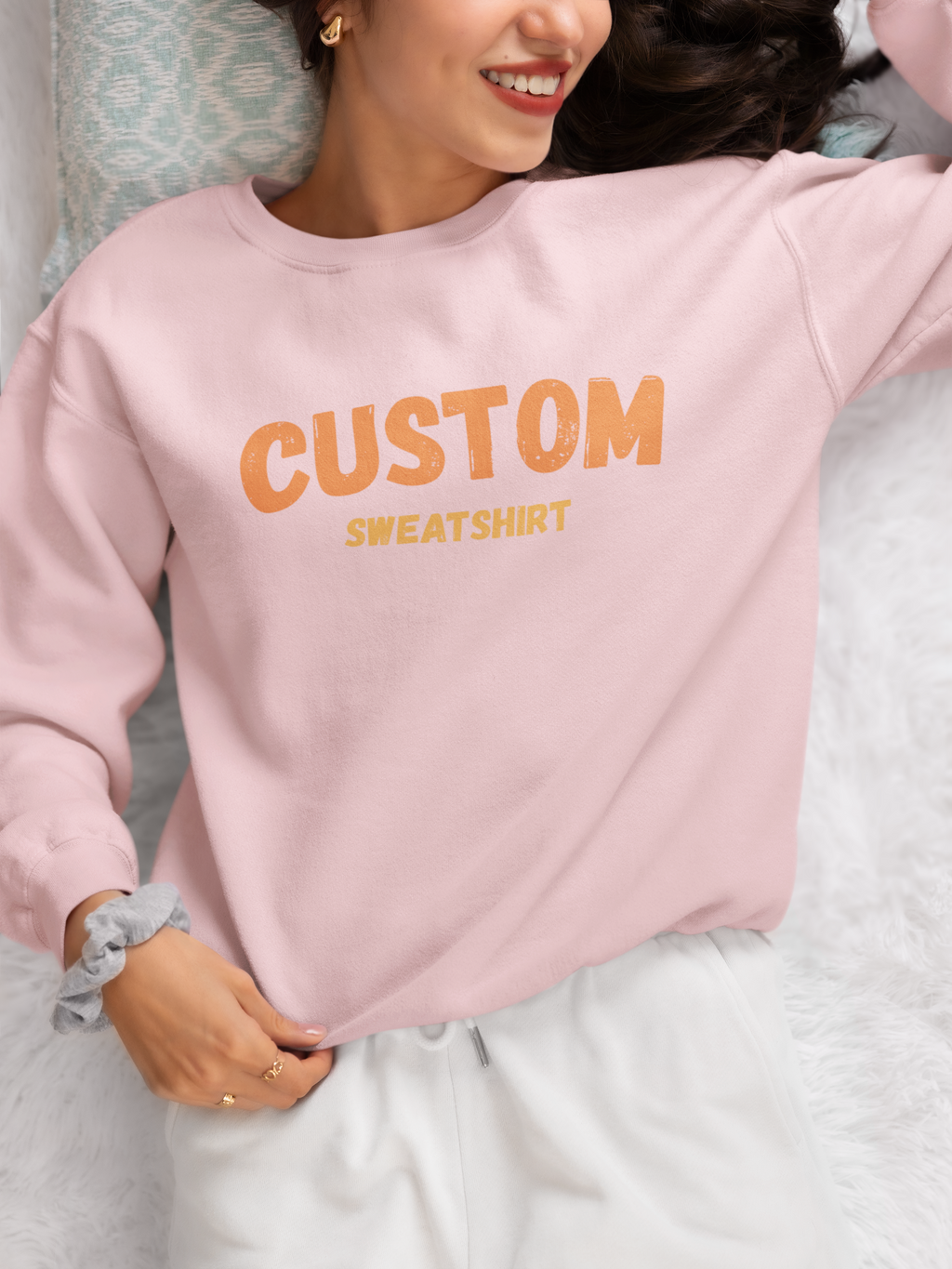 Custom Crewneck Sweatshirt — Vintage Orange Text Pullover