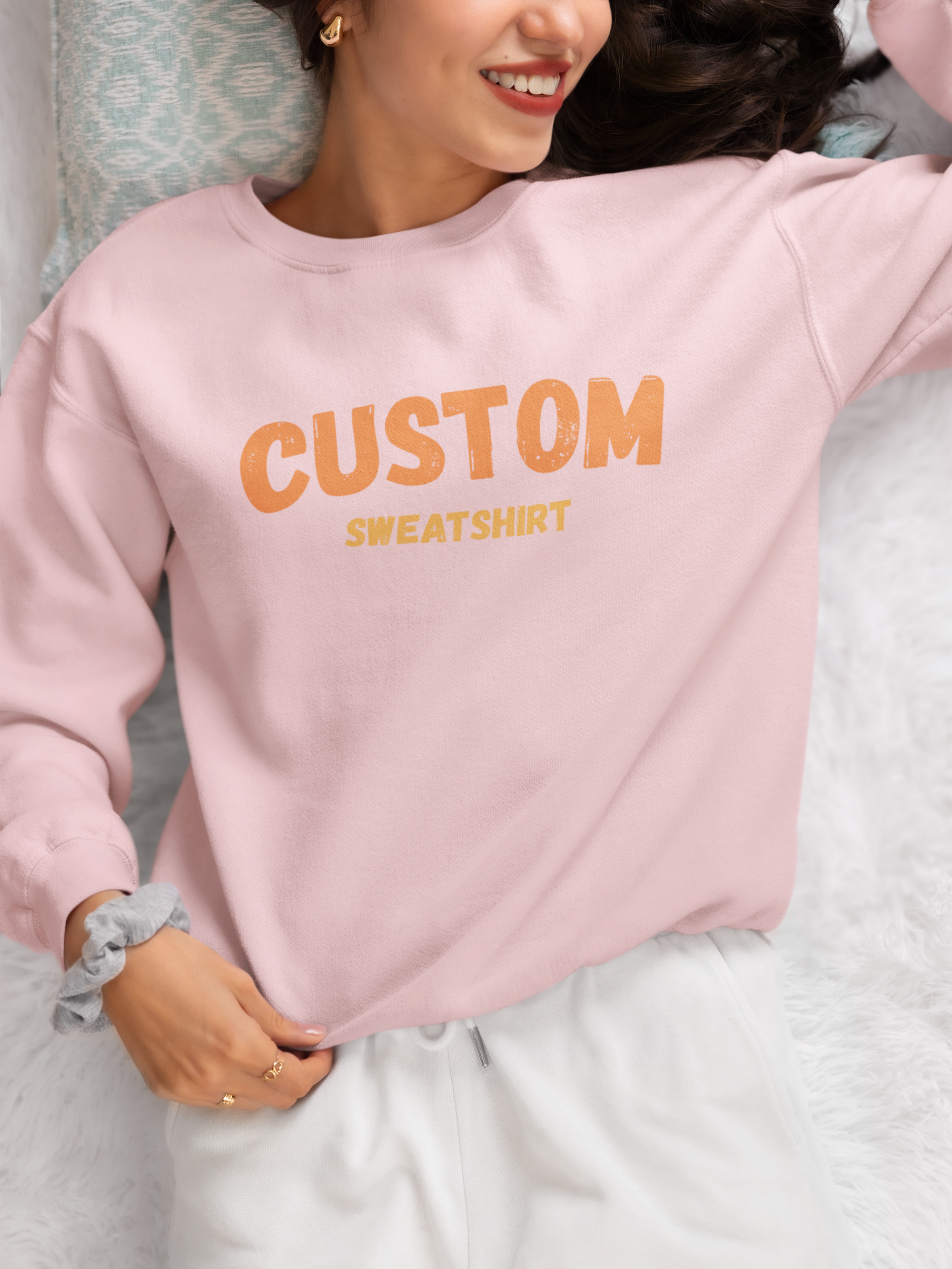 Custom Crewneck Sweatshirt — Vintage Orange Text Pullover