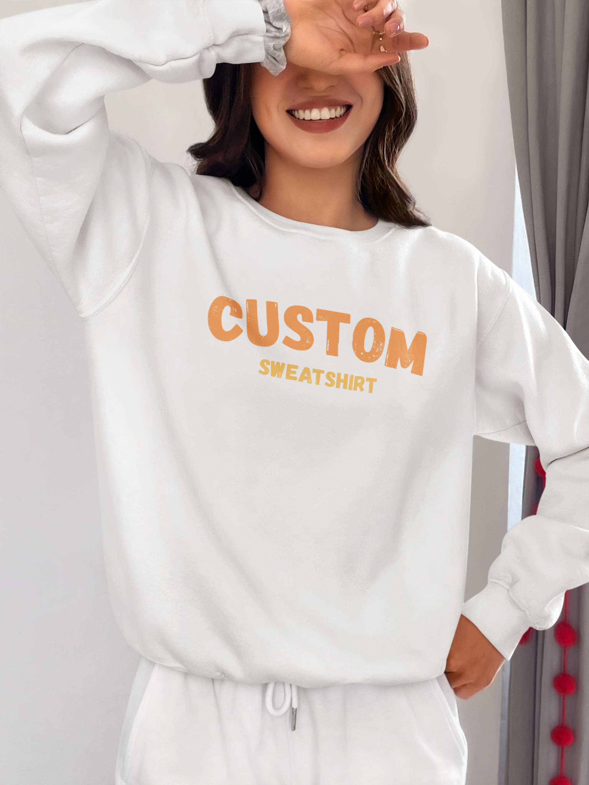 Custom Crewneck Sweatshirt — Vintage Orange Text Pullover