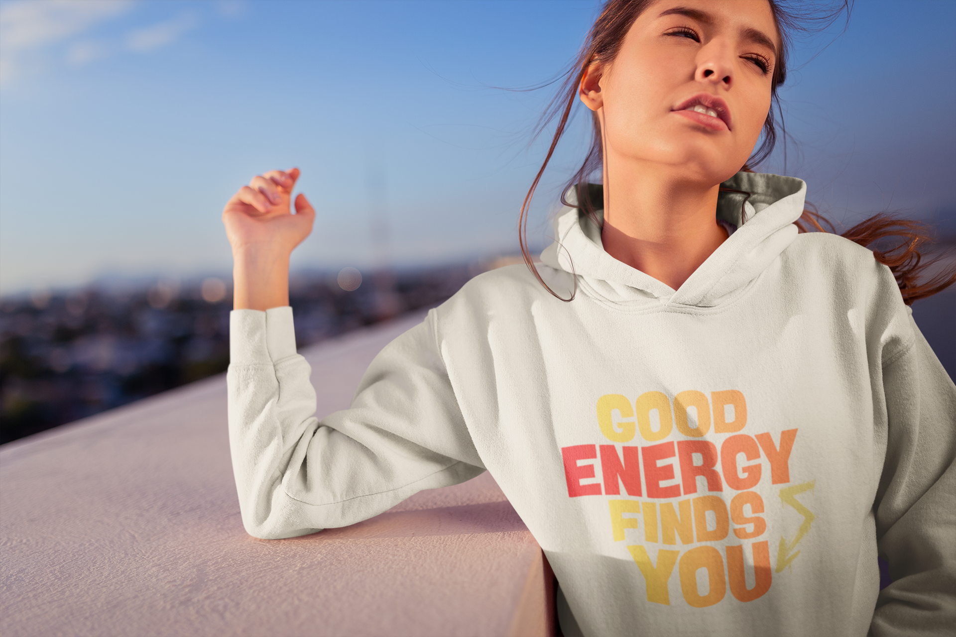 Hoodie — "Good Energy Finds You" Positive Vibes Pullover