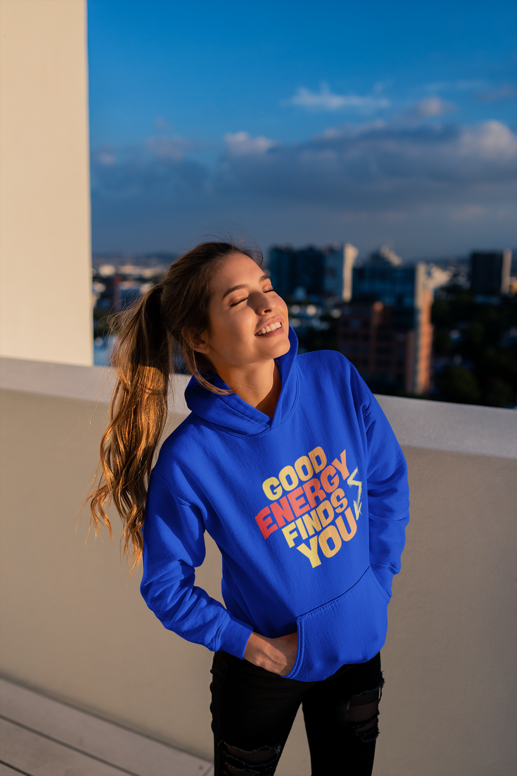 Hoodie — "Good Energy Finds You" Positive Vibes Pullover