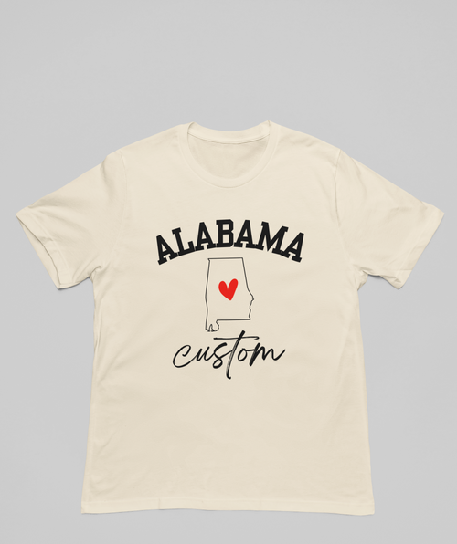 Alabama State Heart Custom T‑Shirt — Personalized Home State Tee