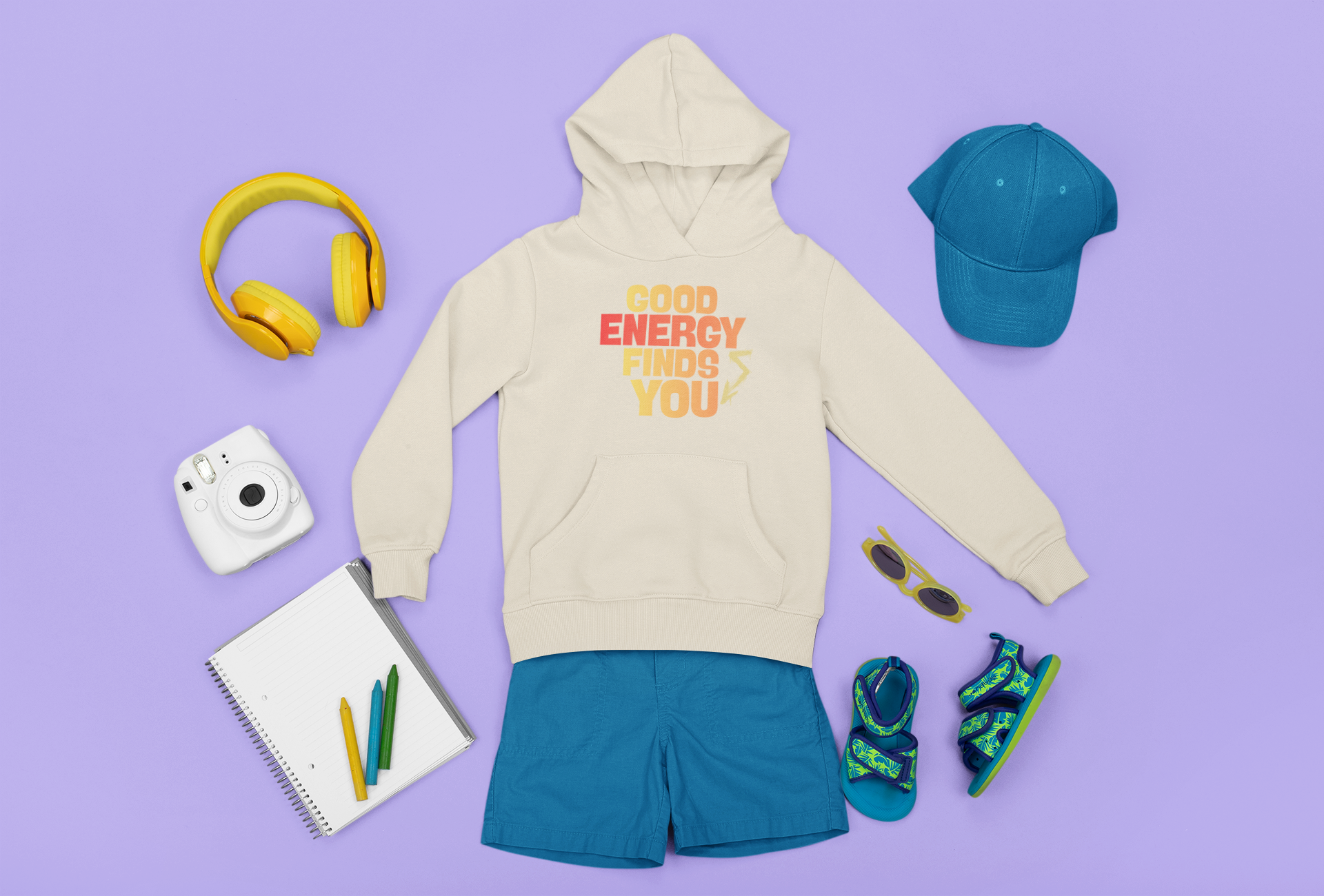 Hoodie — "Good Energy Finds You" Positive Vibes Pullover