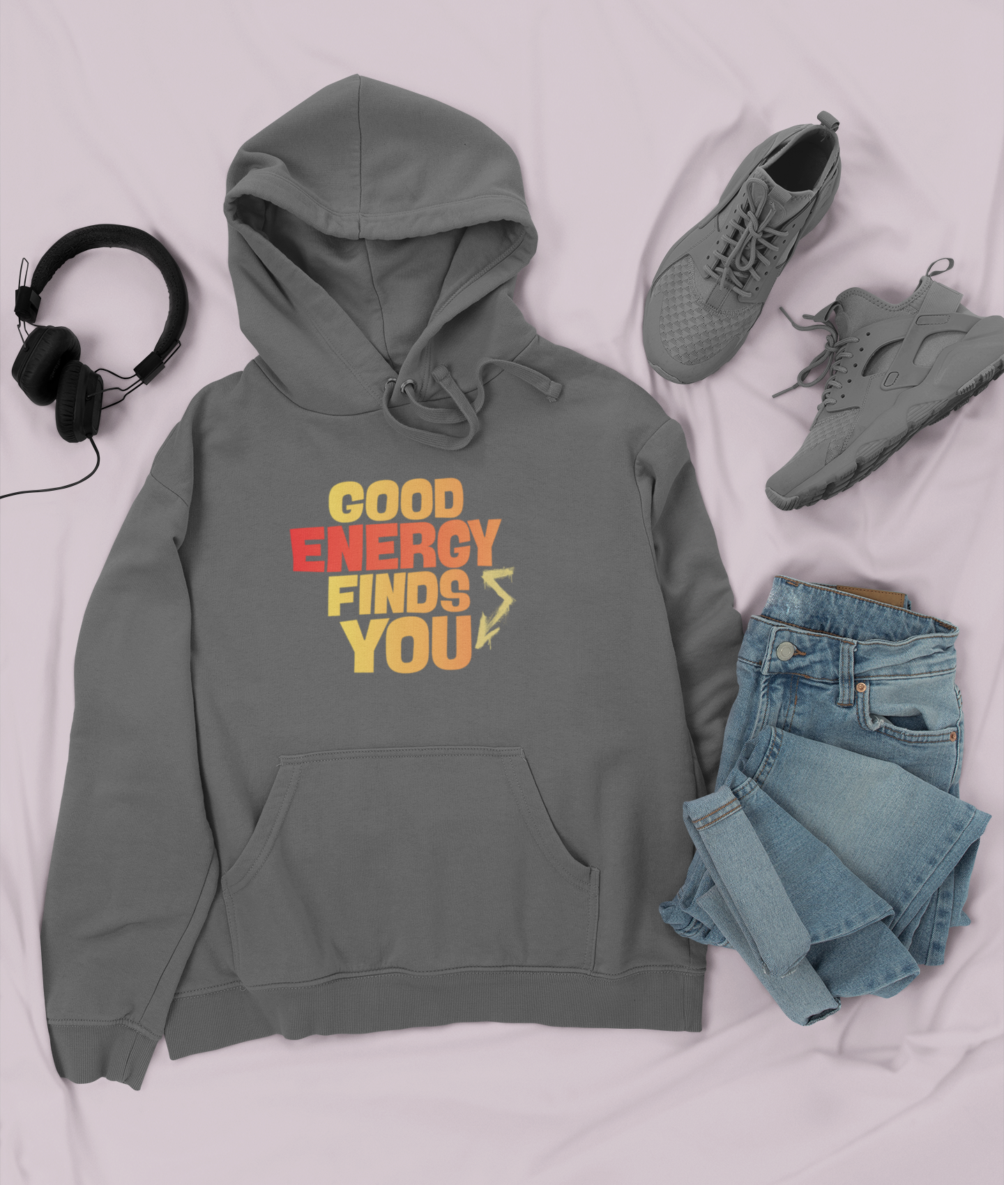 Hoodie — "Good Energy Finds You" Positive Vibes Pullover