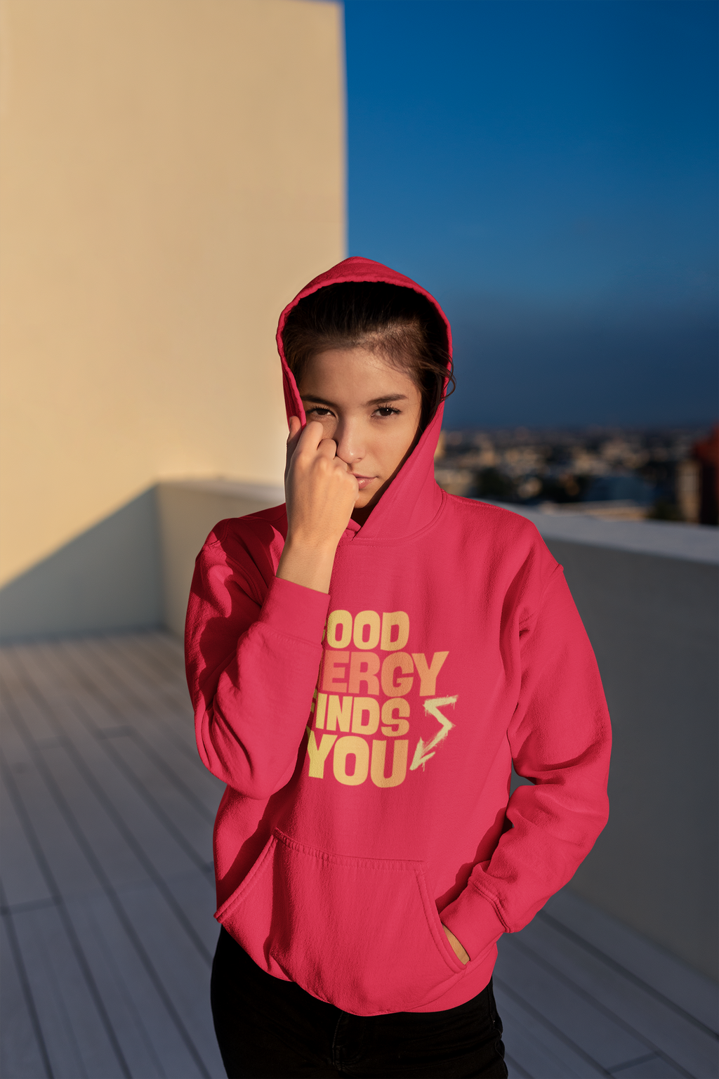 Hoodie — "Good Energy Finds You" Positive Vibes Pullover