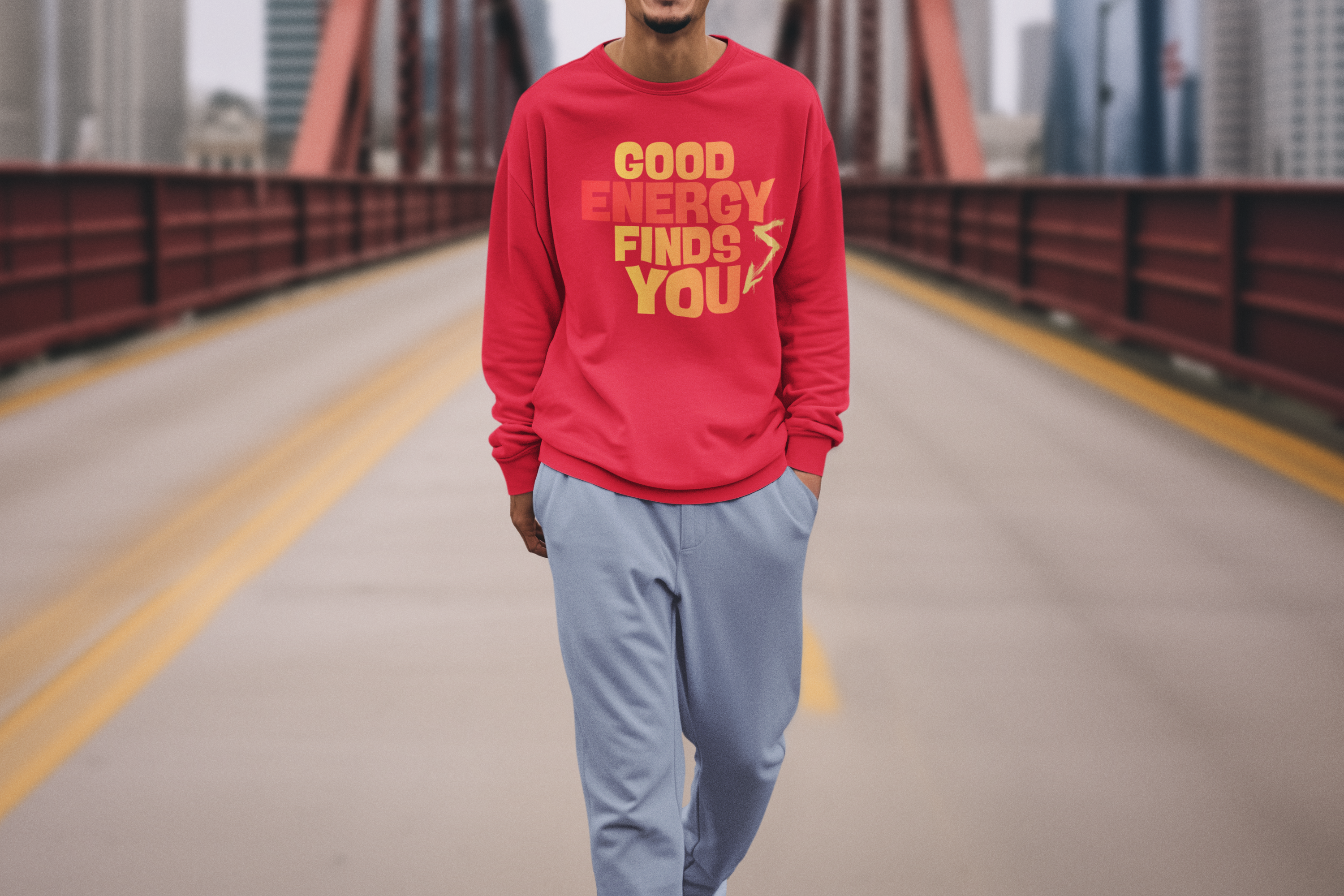 Good Energy Finds You Crewneck Sweatshirt — Positive Vibes Graphic Pullover