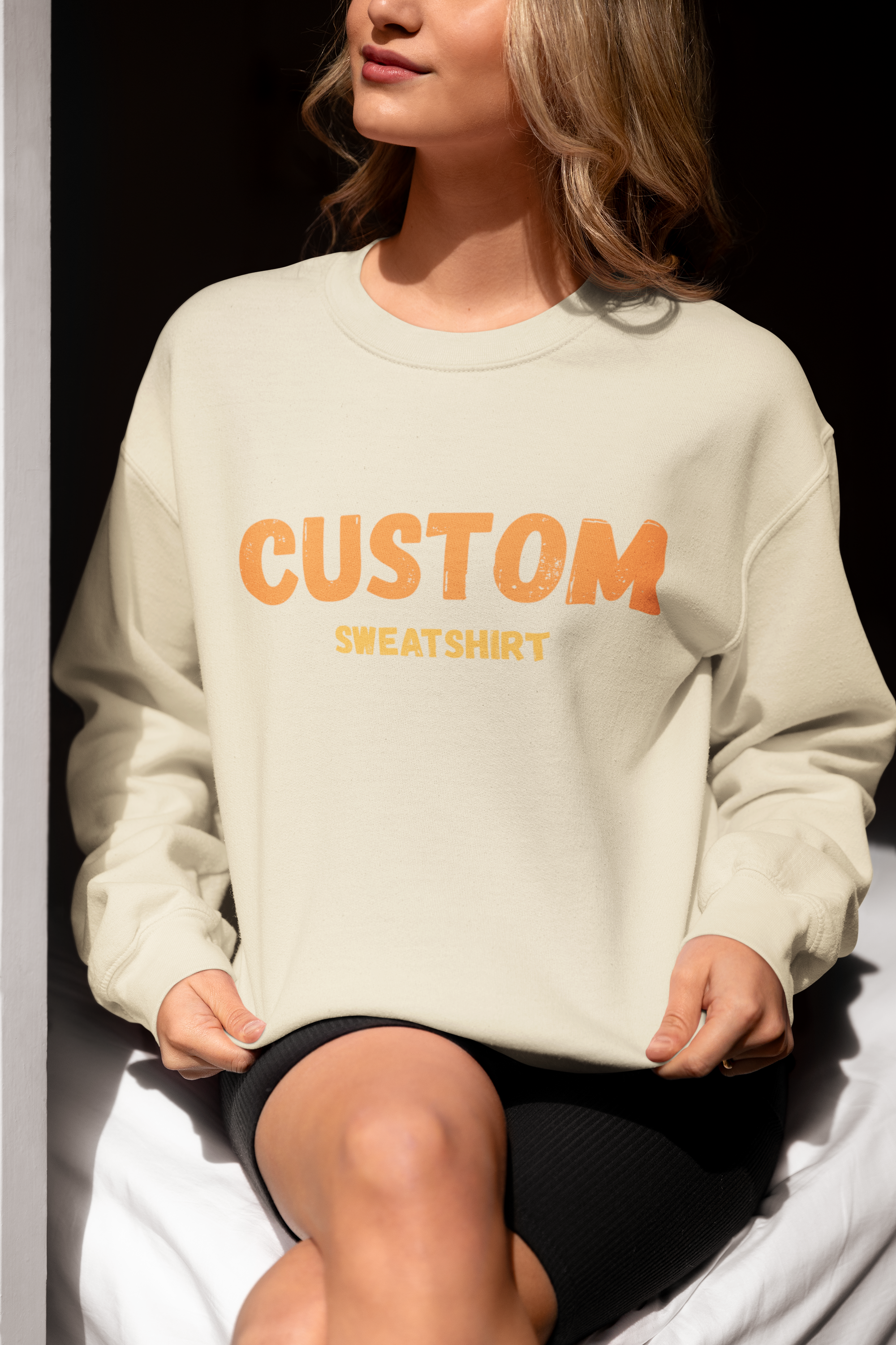 Custom Crewneck Sweatshirt — Vintage Orange Text Pullover